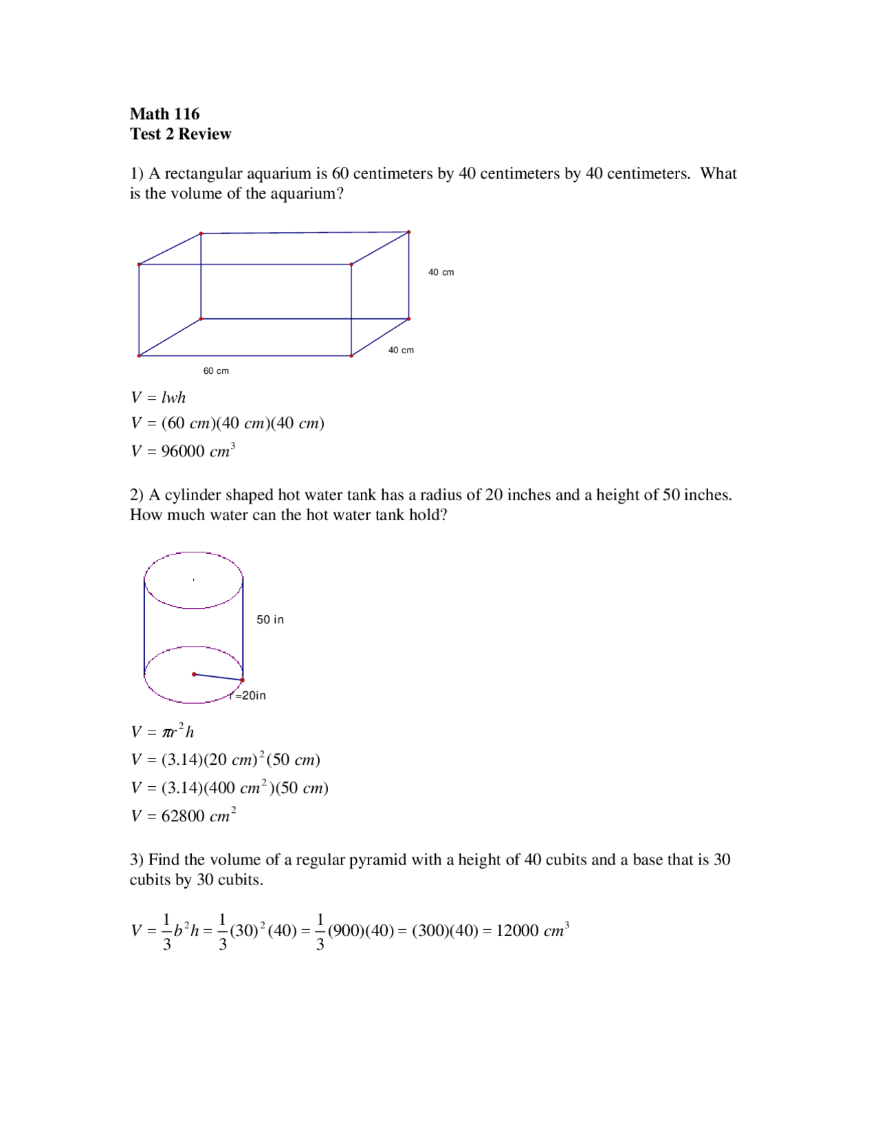 Test 2 Review on Math and Humanity | MATH 116 - Docsity