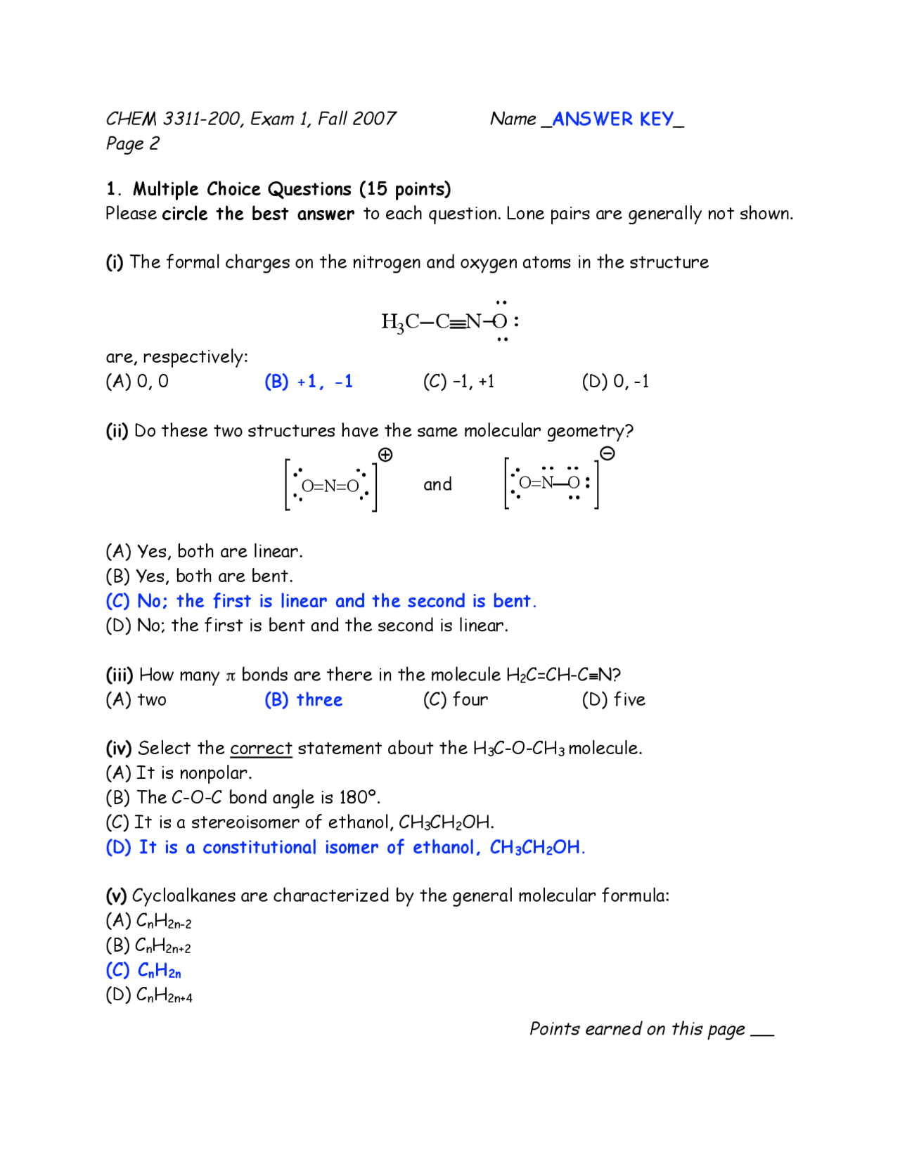 8 Questions with Solution of Organic Chemistry 1 - Exam 1 | CHEM 3311 ...