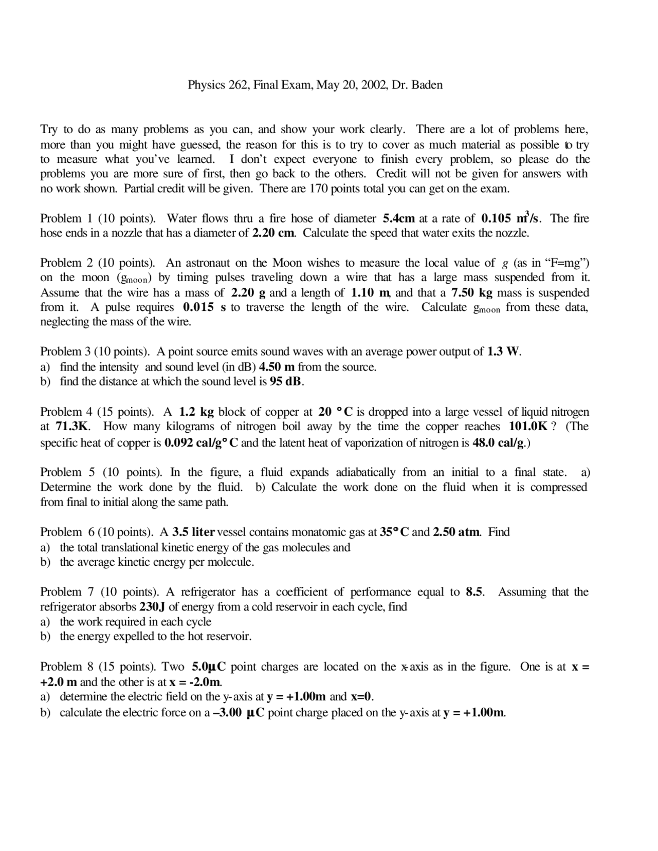 14 Solved Problems to Calculate the Speed - Final Exam | PHYS 262 - Docsity