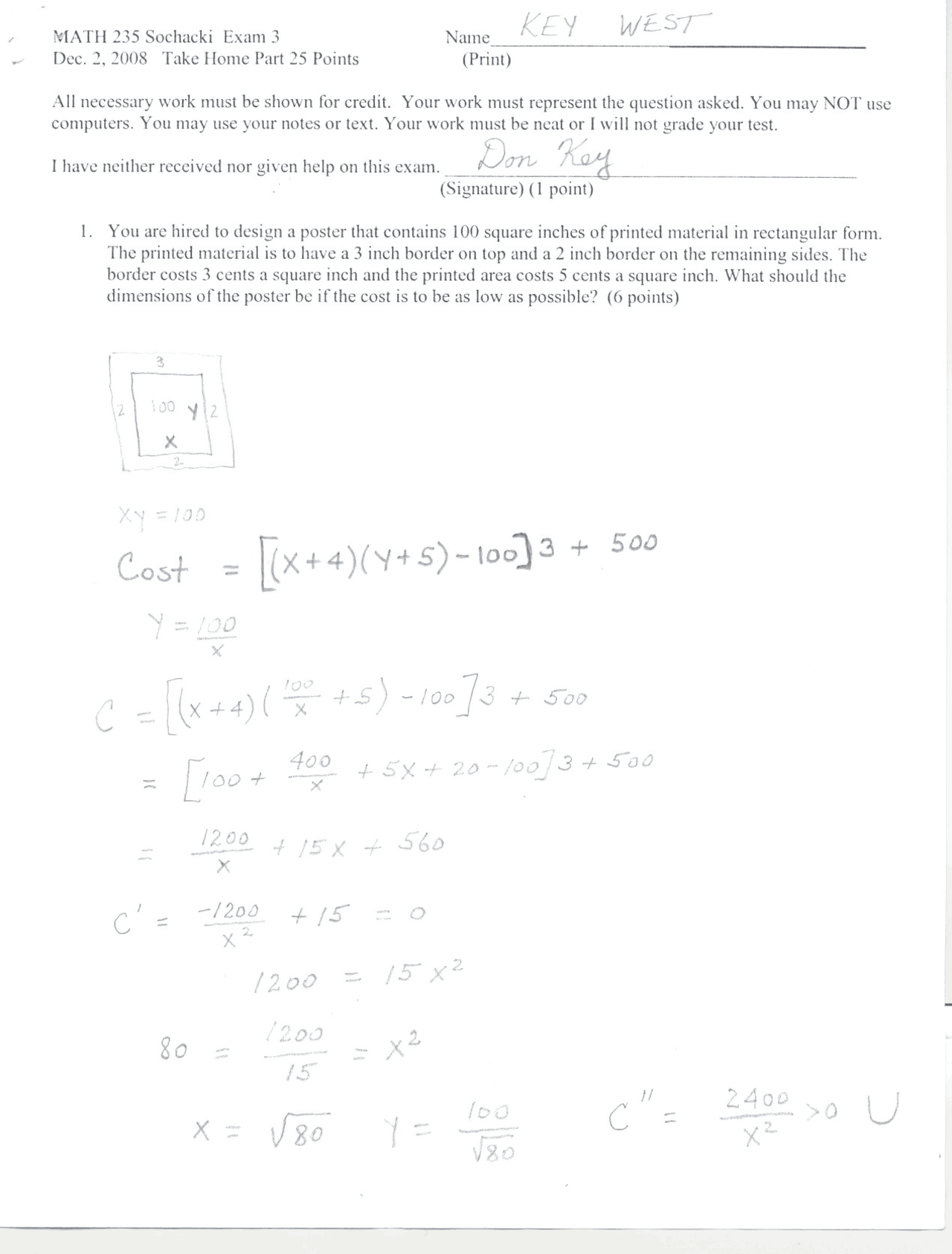 Exam 3 Linear Algebra 5 Questions with Solutions MATH 235H Exams