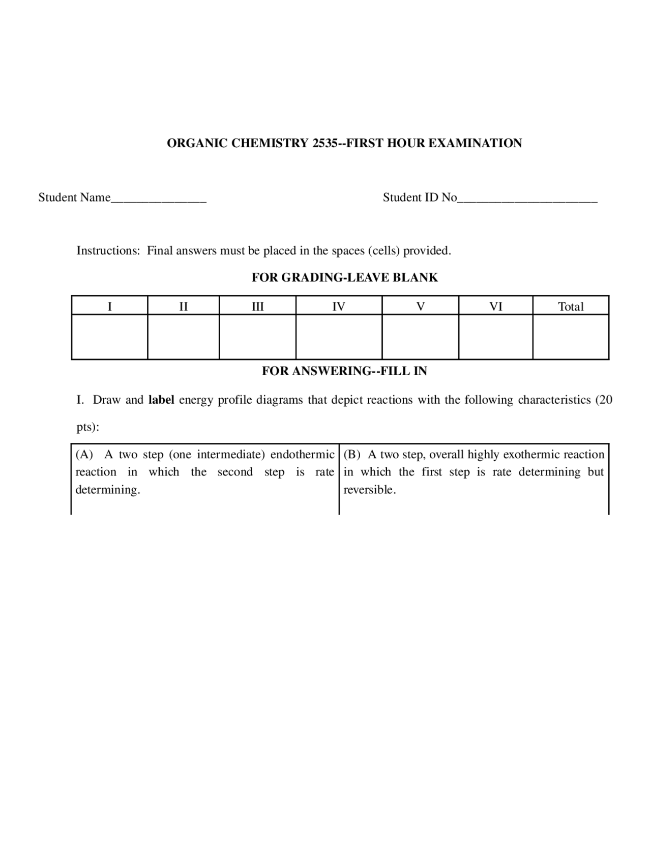 Organic Chemistry - Examination 1 - Lecture Notes | CHEM 2535 - Docsity