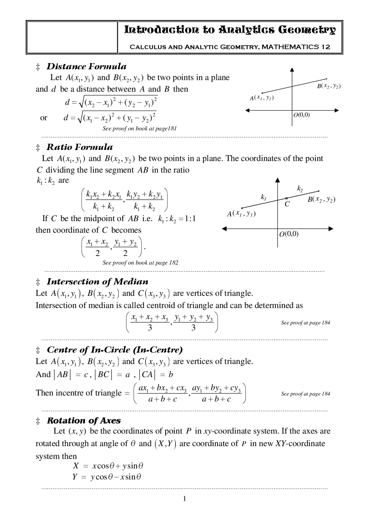 Analytics Geometry Cheat Sheet | Cheat Sheet Analytical Geometry | Docsity