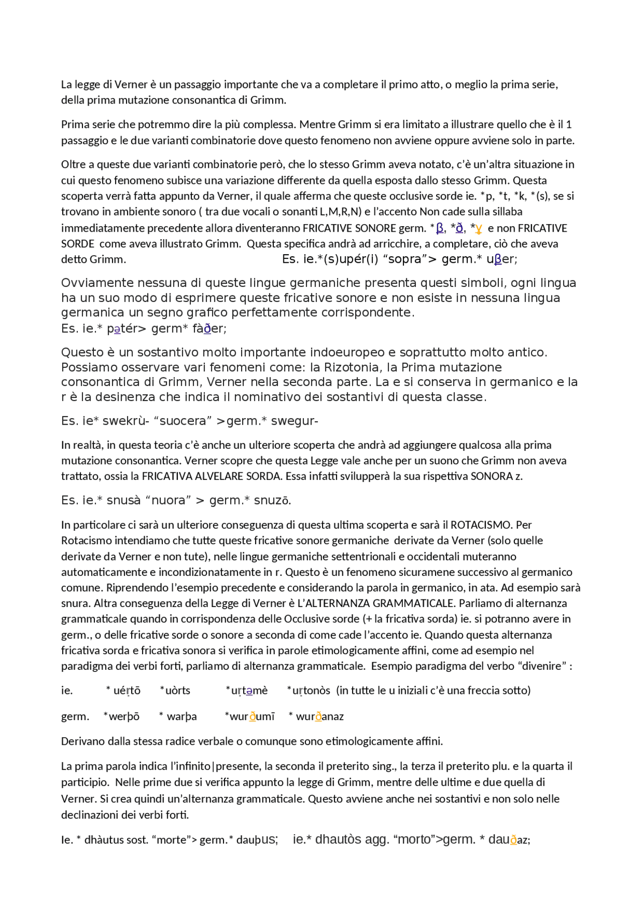 La legge di Verner e le sue conseguenze. Appunti di Filologia