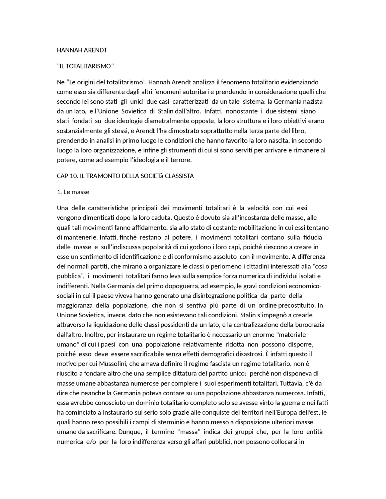 Le Origini del Totalitarismo-Hannah Arendt | Sintesi del corso di ...