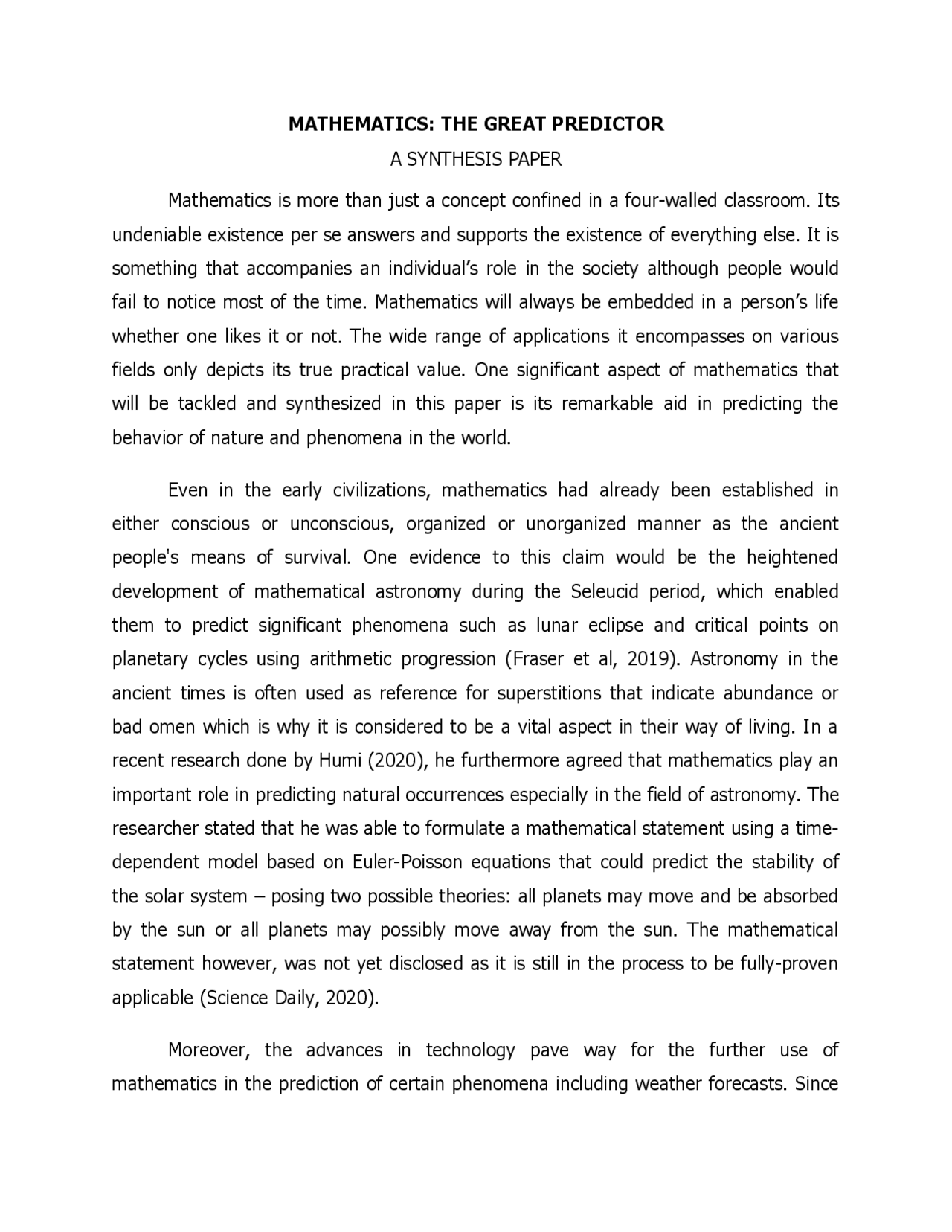 Mathematics: The Great Predictor - Docsity