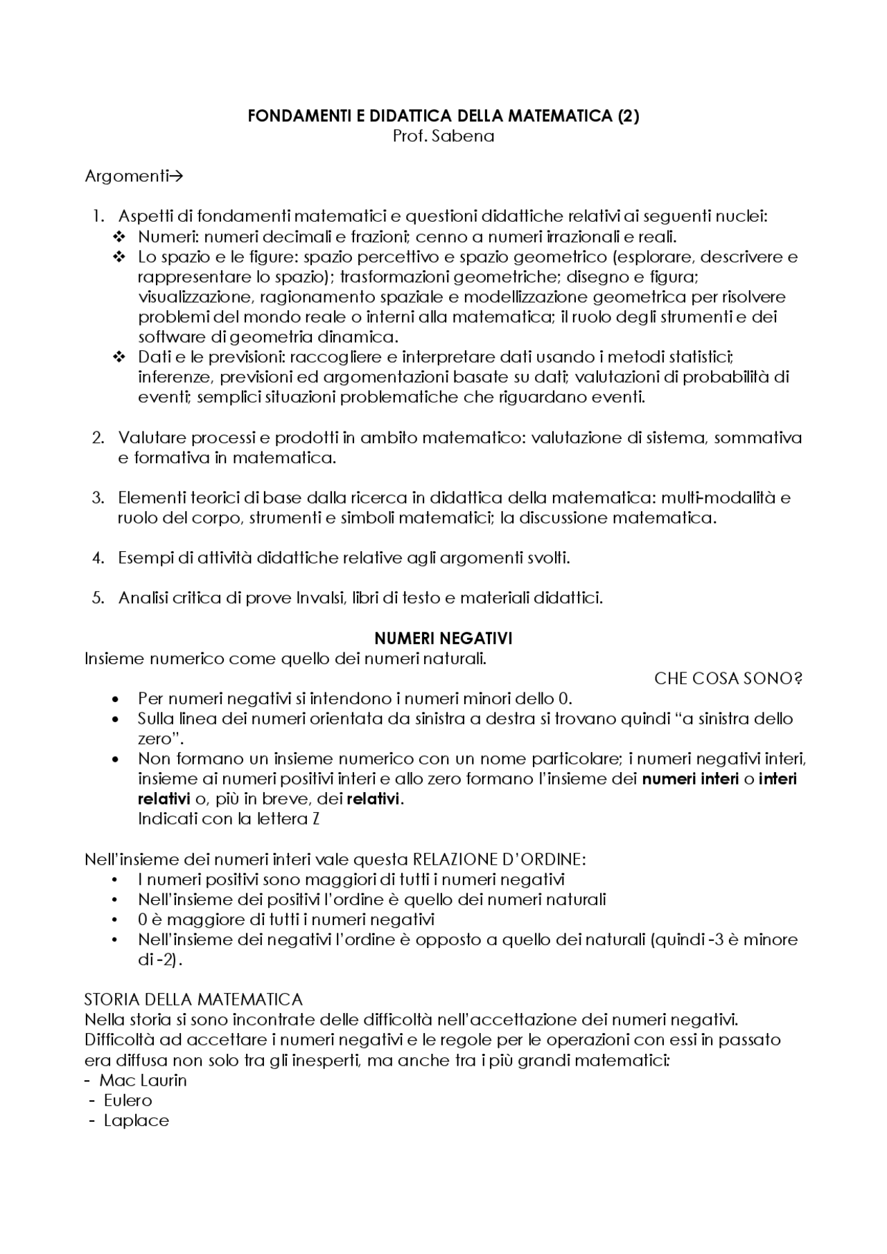 FONDAMENTI E DIDATTICA DELLA MATEMATICA II - Docsity