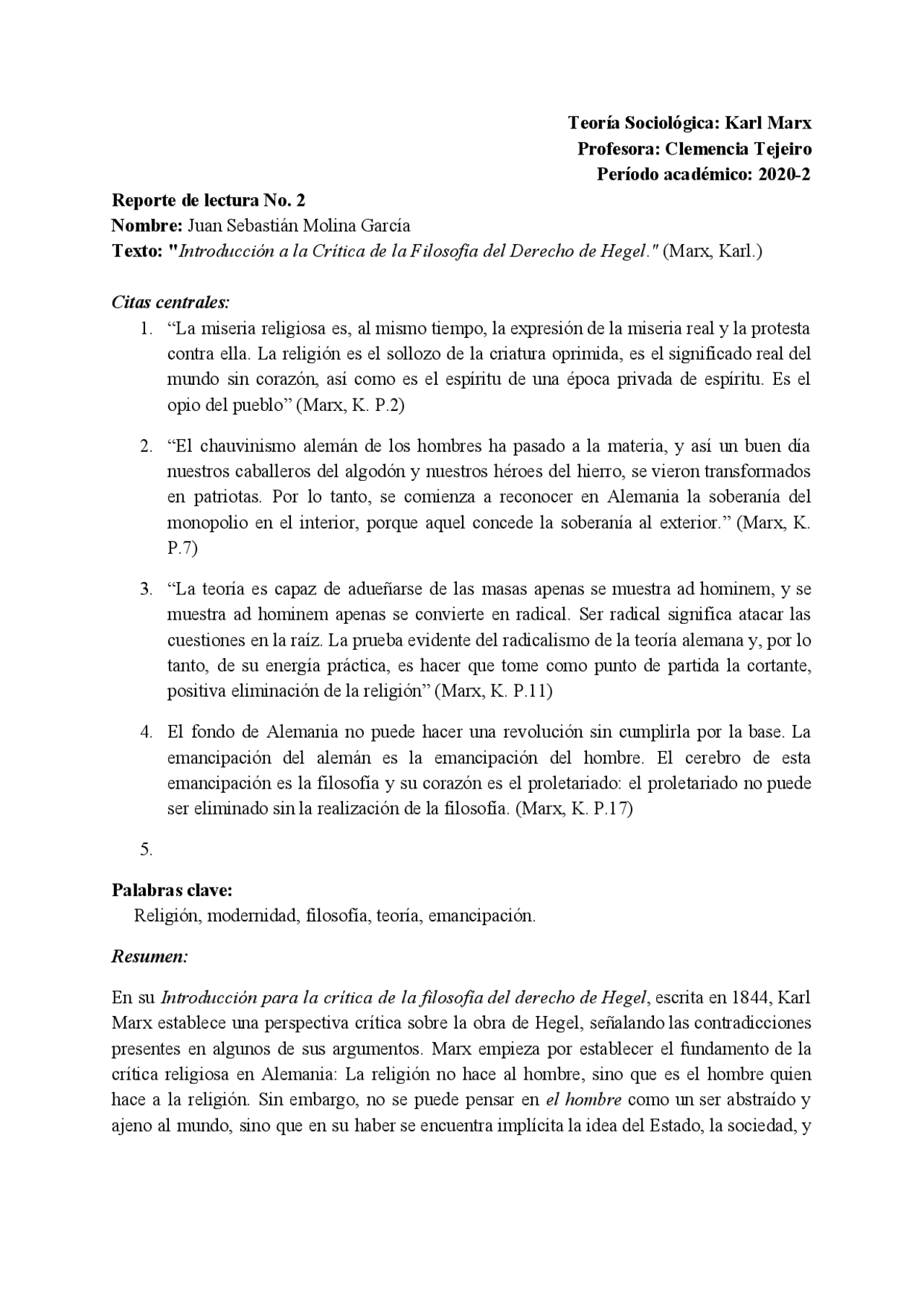 Introduccion A La Critica De La Filosofia Del Derecho De Hegel Marx Docsity