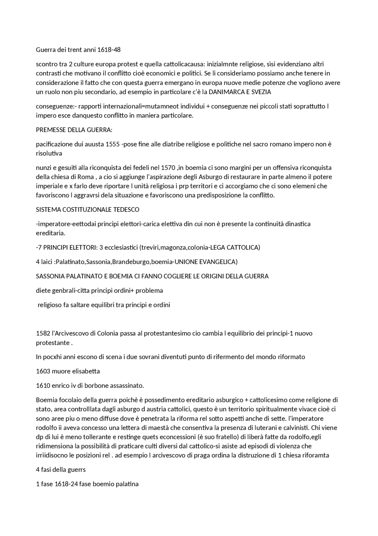 GUERRA DEI 30 ANNI RIASSUNTO STORIA MODERNA - Docsity