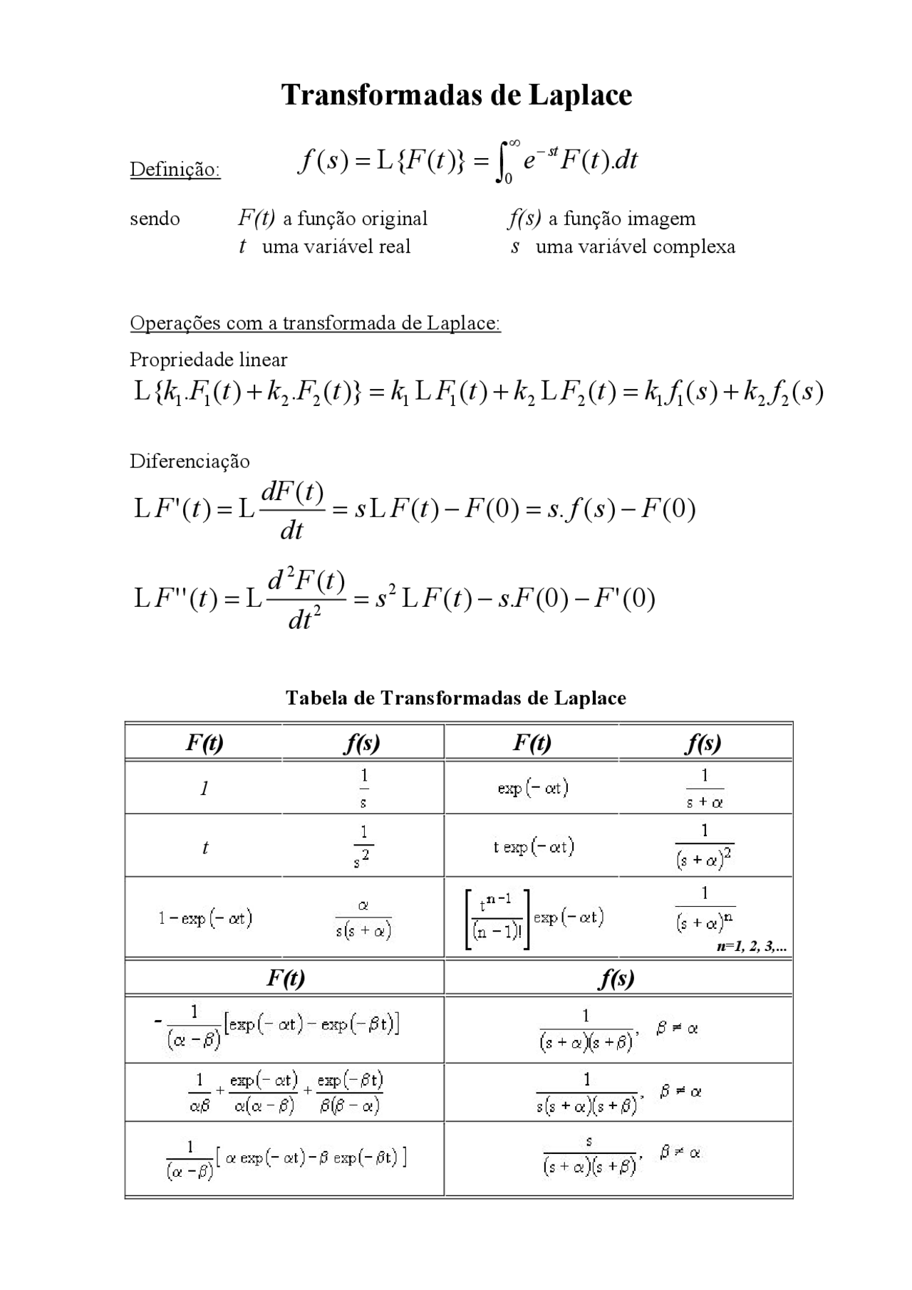 Transformadas Transformadas de laplace - Docsity