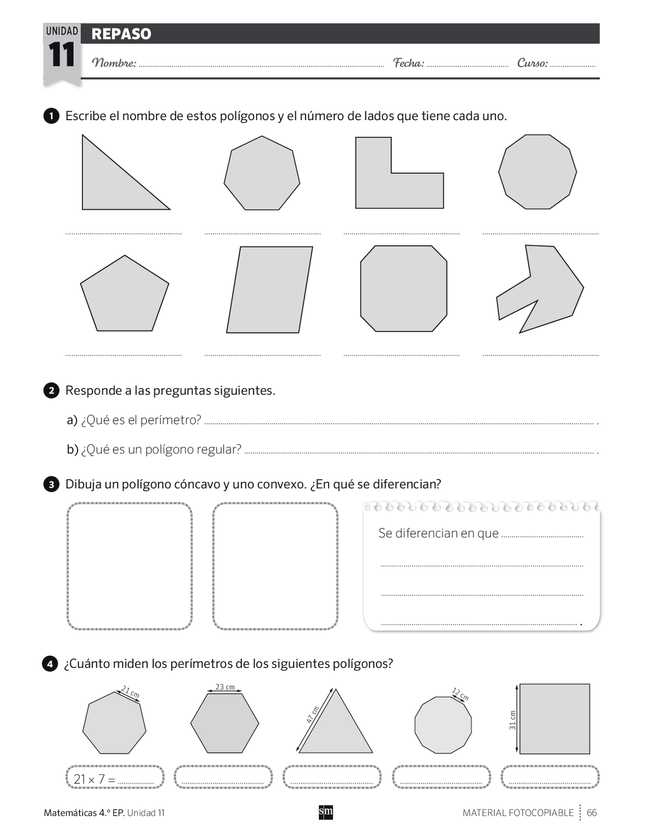 REPASO MATEMÁTICAS 4º SM PRIMARIA TEMA 11 - Docsity