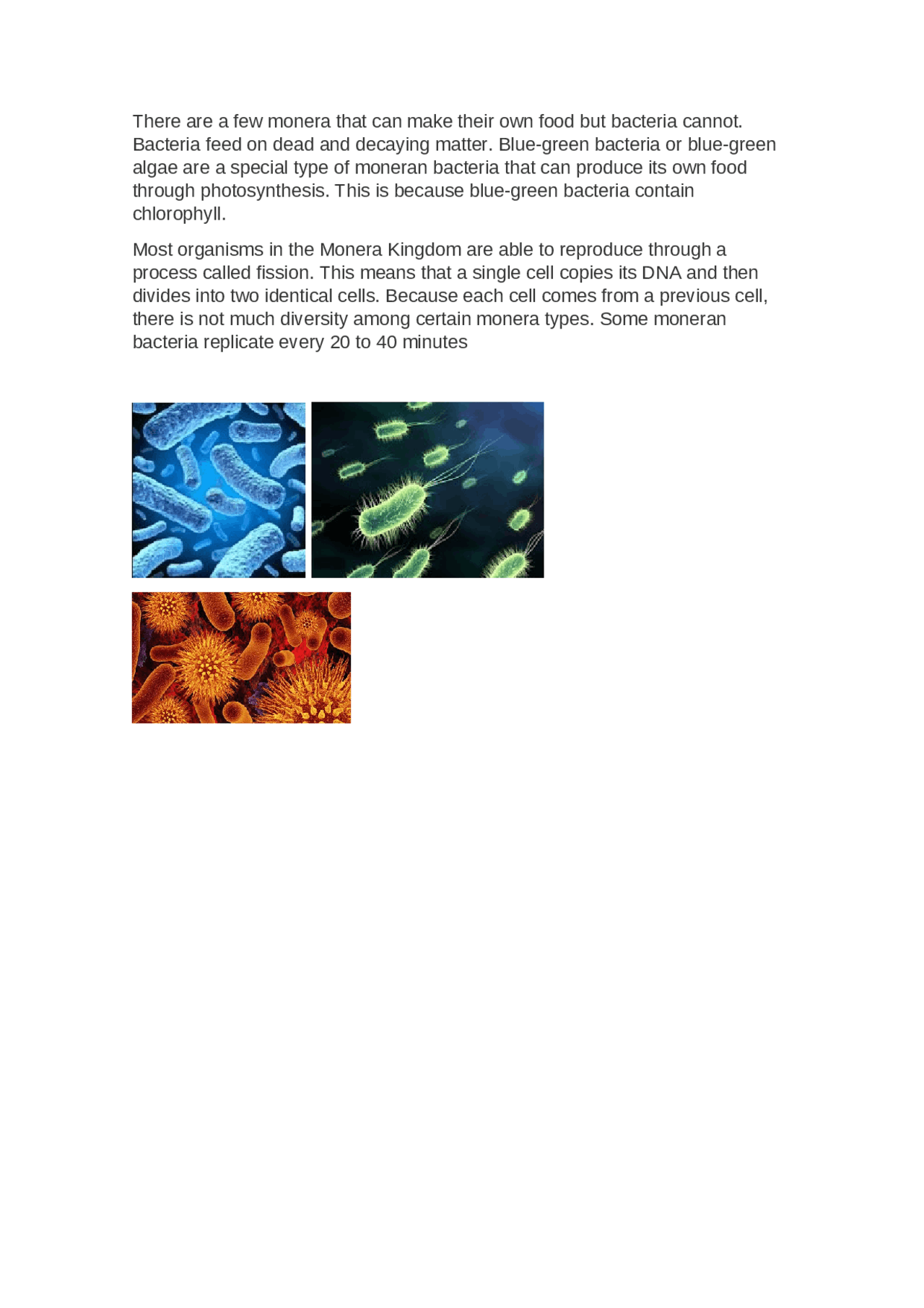 Unit 1: monera kingdom | Esquemas y mapas conceptuales de Inglés | Docsity