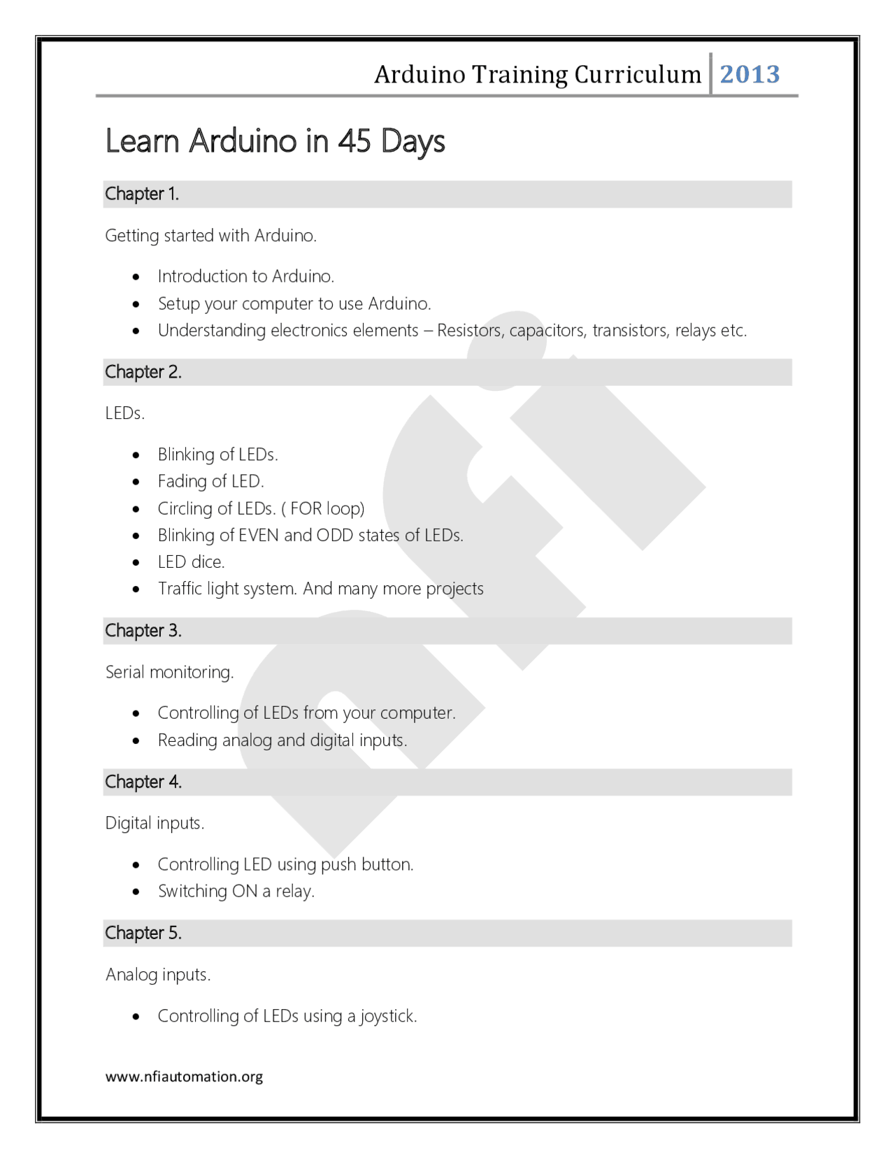 Sylabus for arduino course | Essays (university) Electronics | Docsity