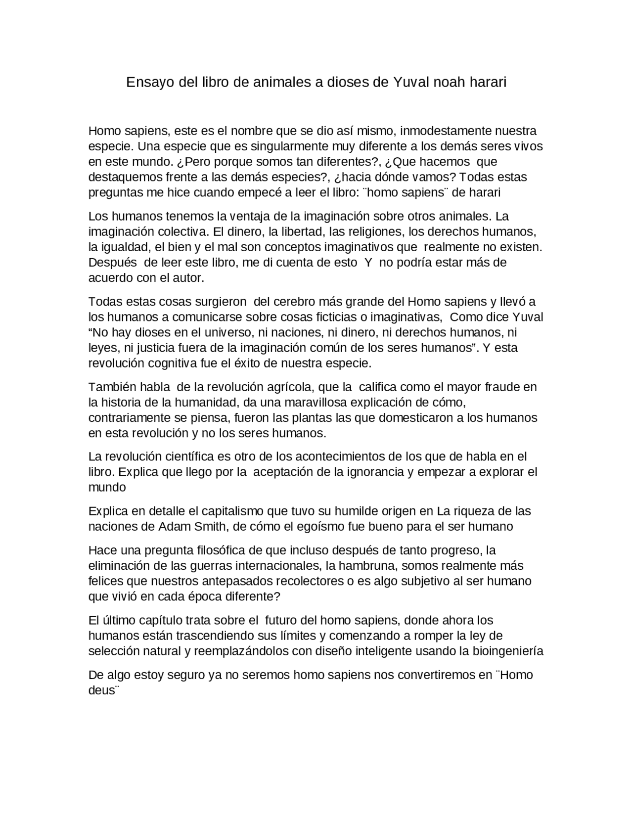 Ensayo Del Libro Sapiens De Yuval Noah Harari Docsity
