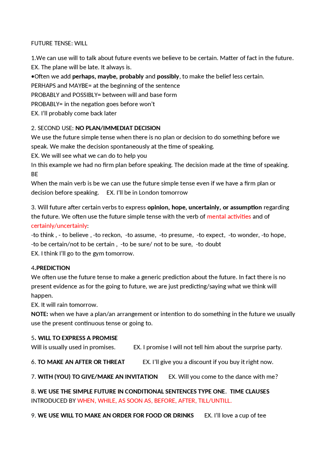 English Future tense: will - Docsity