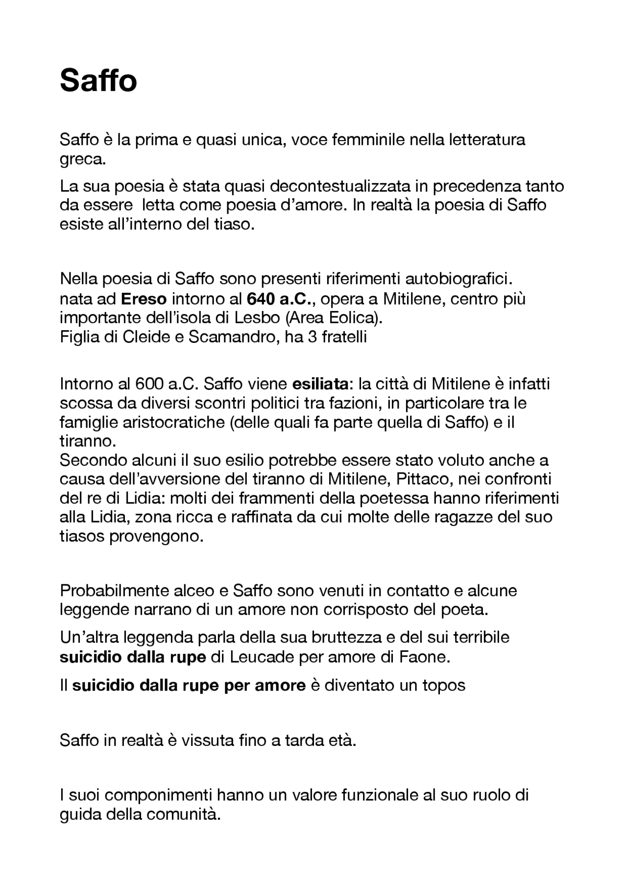 Saffo biografia e analisi frammenti | Appunti di Greco | Docsity