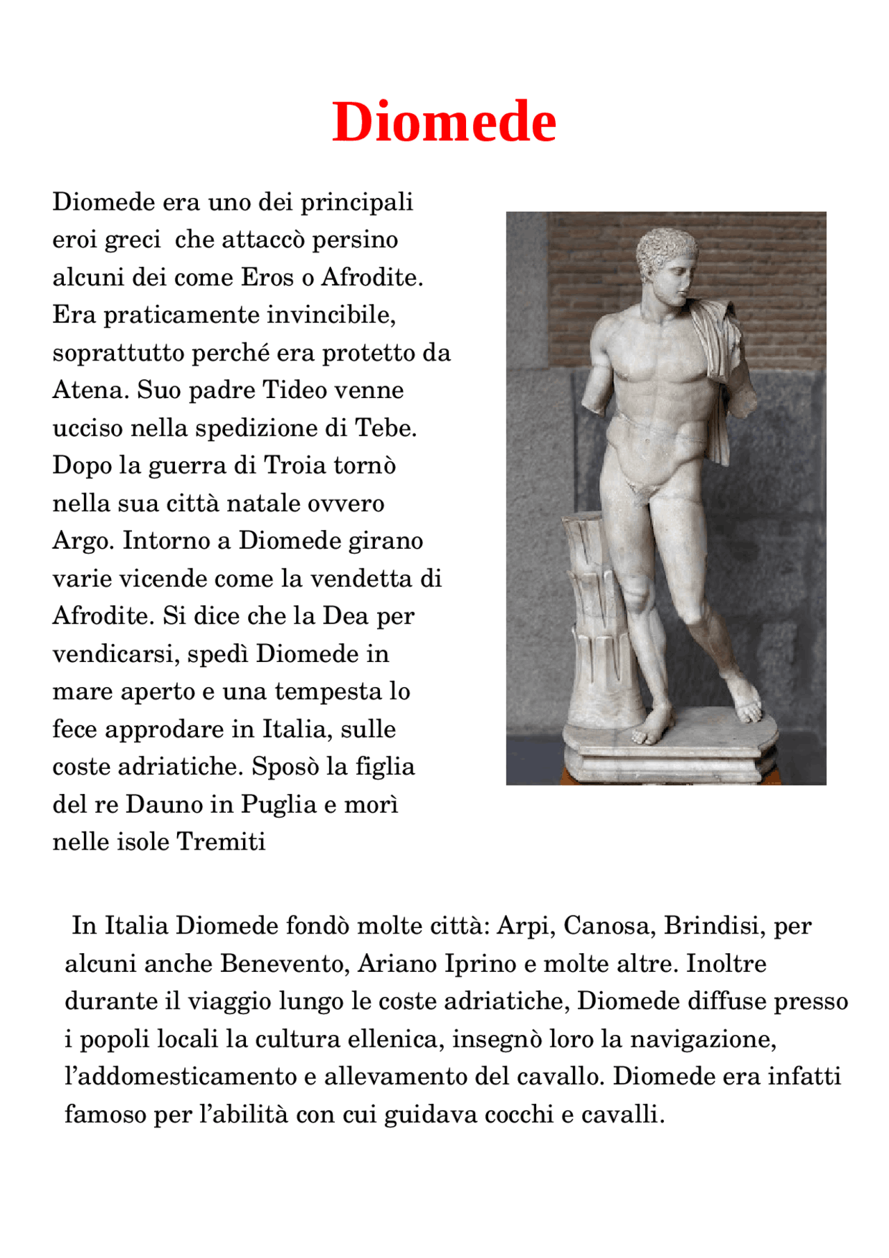 DIOMEDE .pdf | Apuntes de Cultura Clásica | Docsity