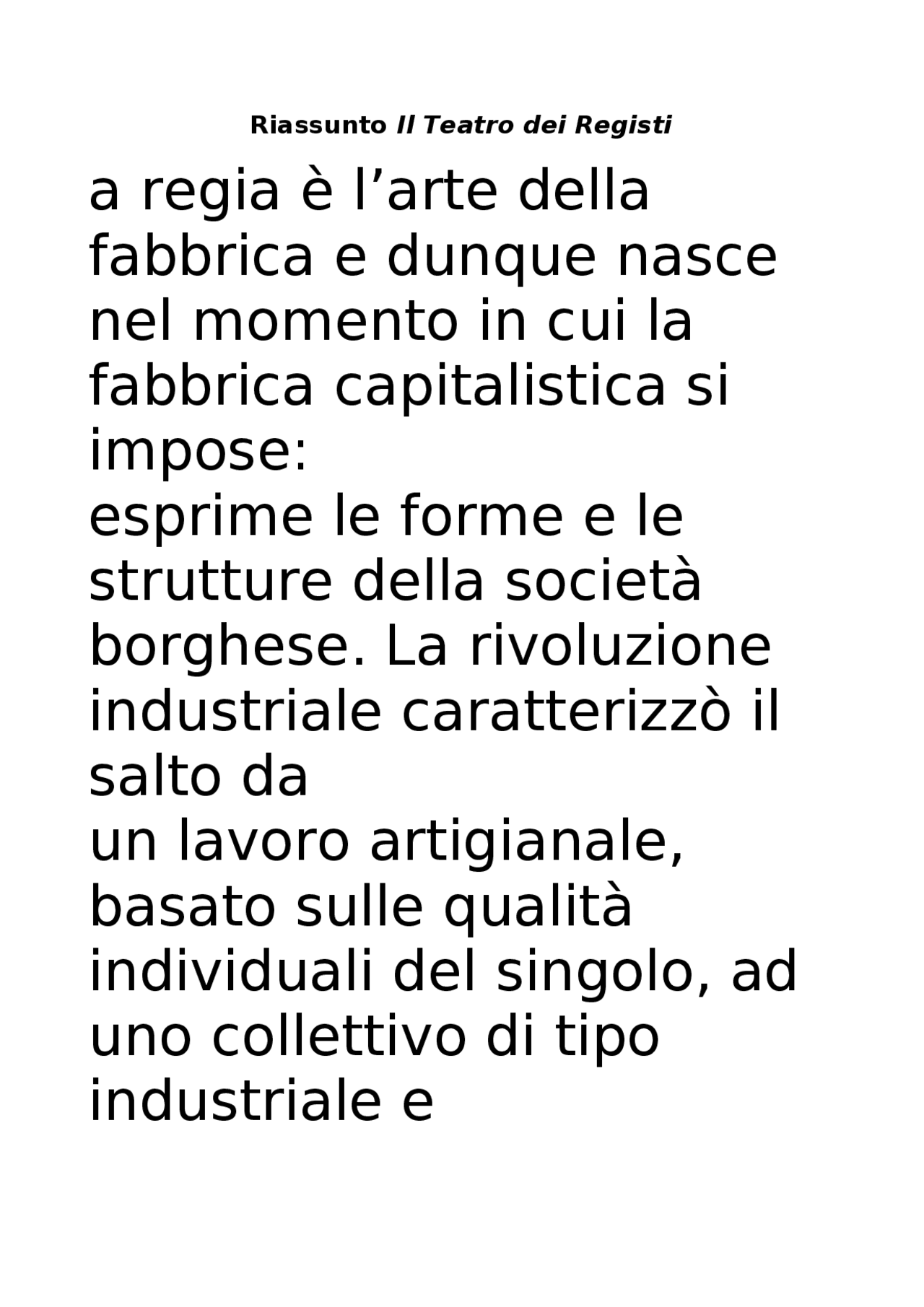 Il teatro dei registi Roberto Alonge (Riassunto) Docsity