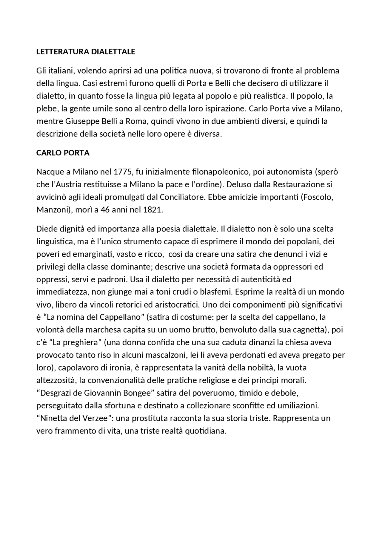 Letteratura dialettale Docsity