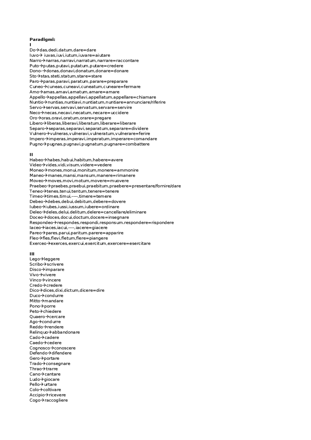 paradigmi di parole più usate in latino | Dispense di Latino | Docsity