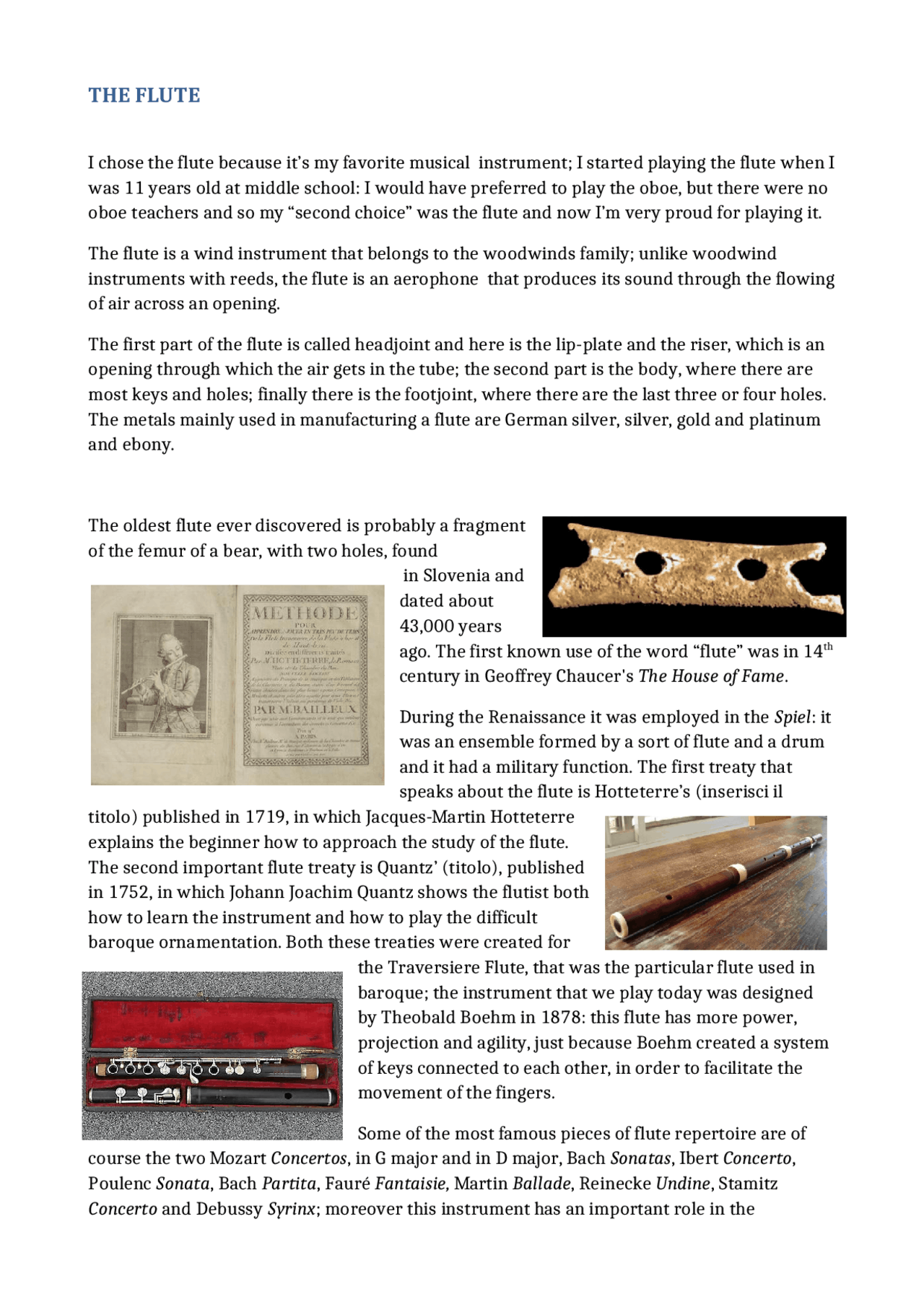 The flute history Docsity