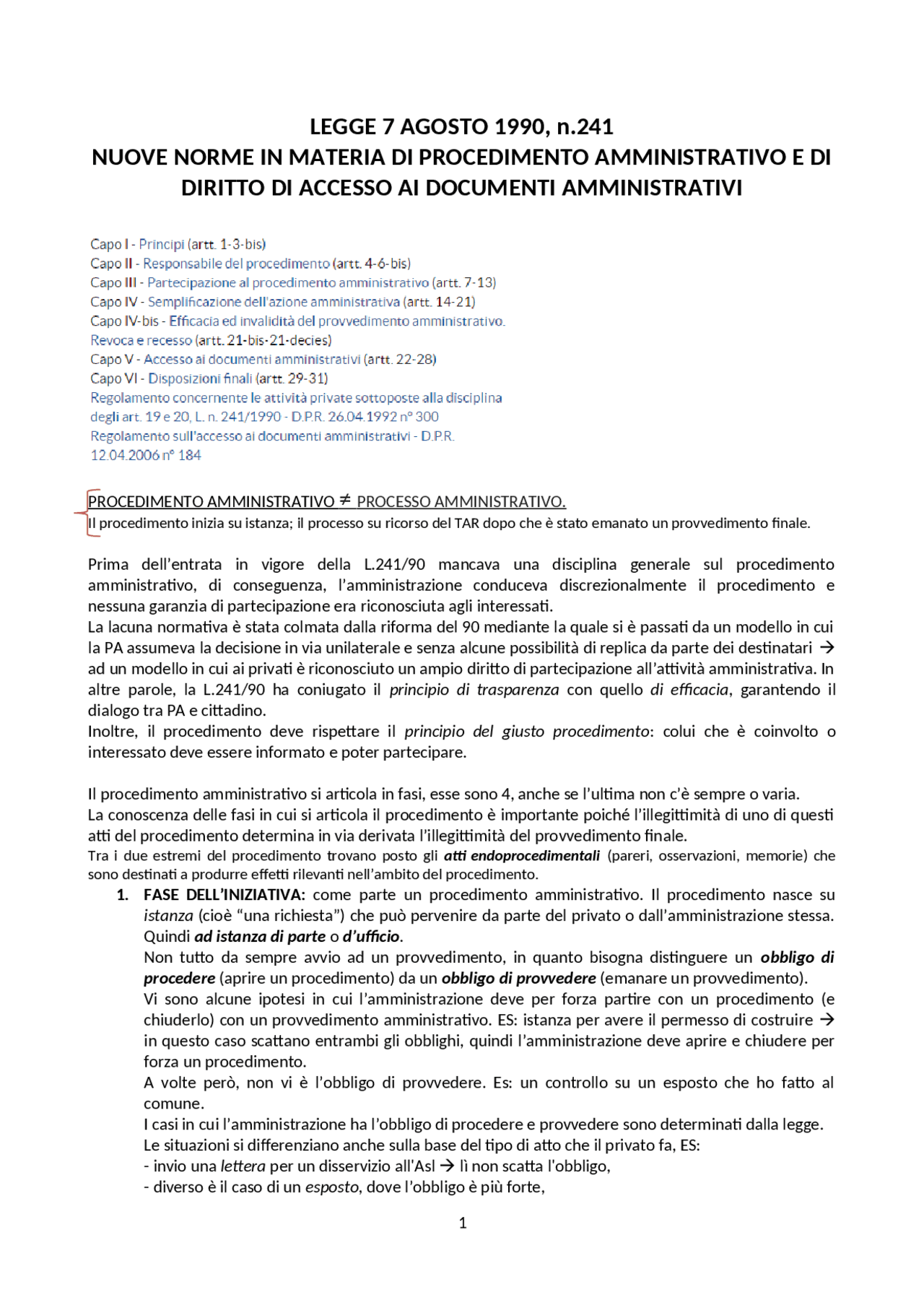 LEGGE 241/90 Compendio Casetta Docsity