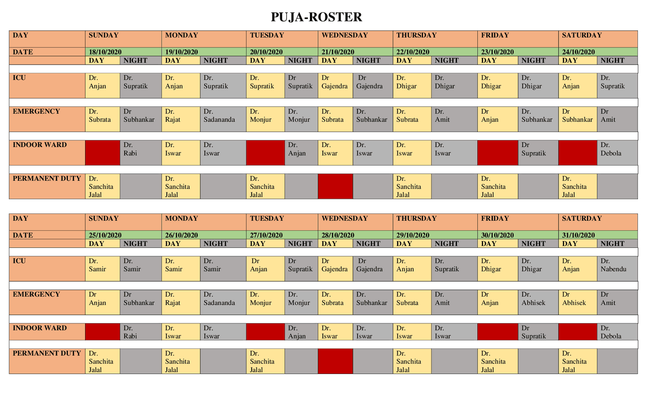 Puja Roster of the year 2020 - Docsity
