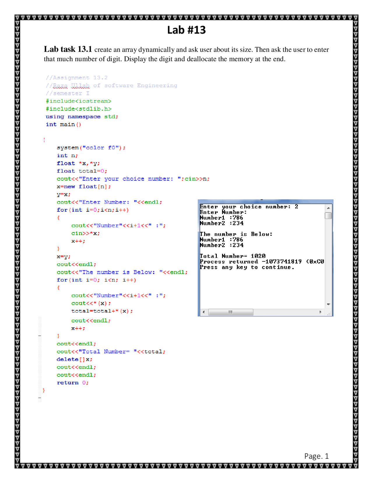 Programming Fundamental (C++) Lab task 13 - Docsity