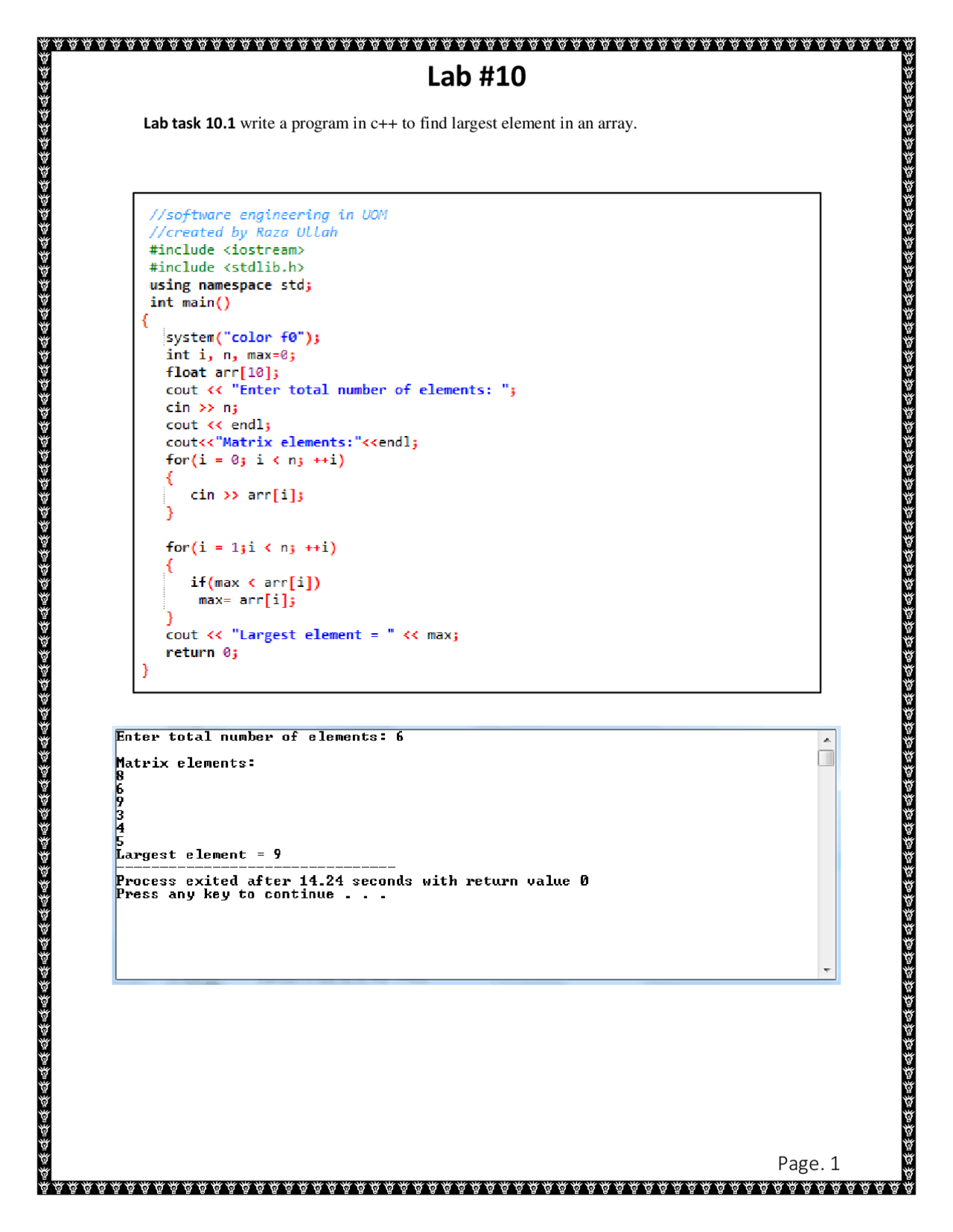 Programming Fundamental (C++) Lab task 10 - Docsity
