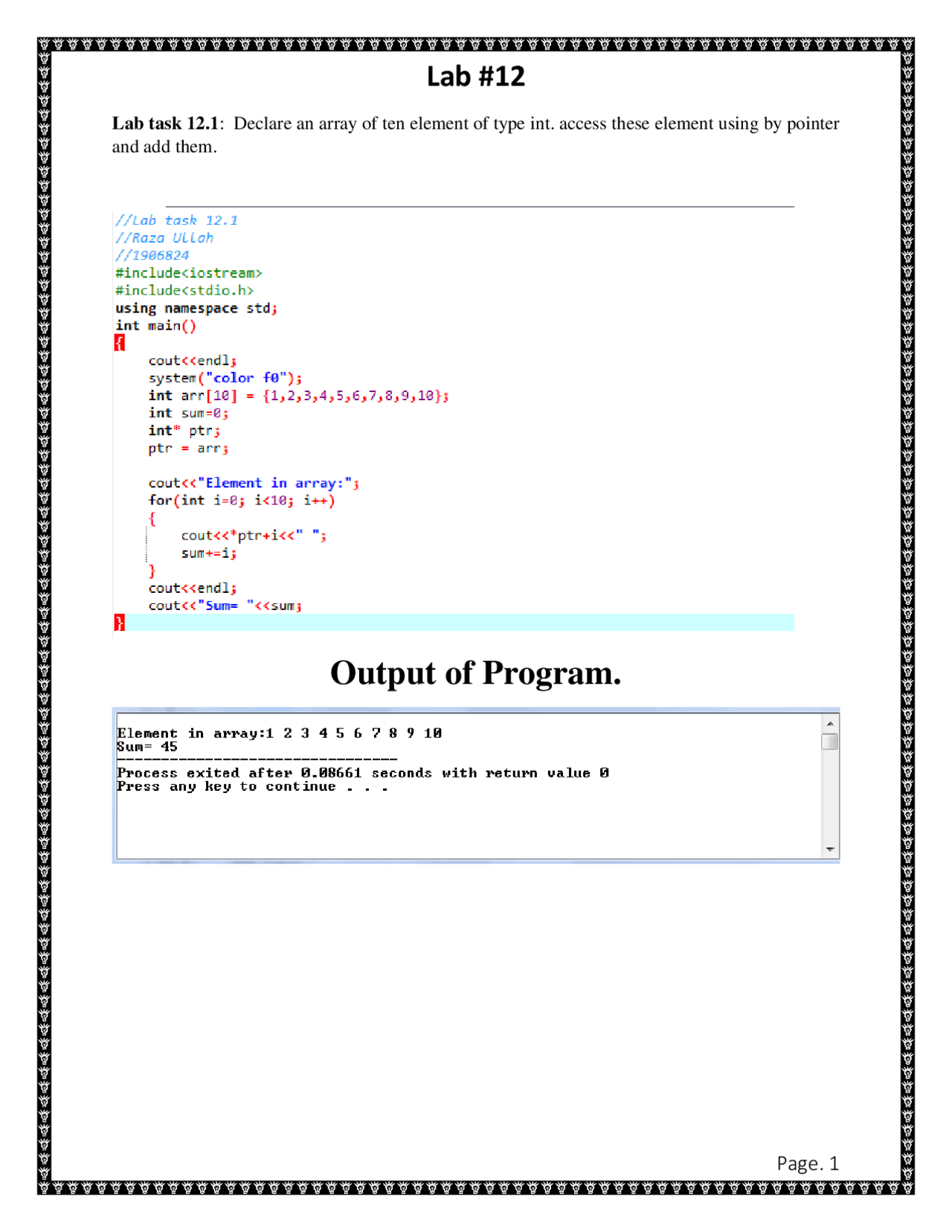 Programming Fundamental (C++) Lab task 12 - Docsity
