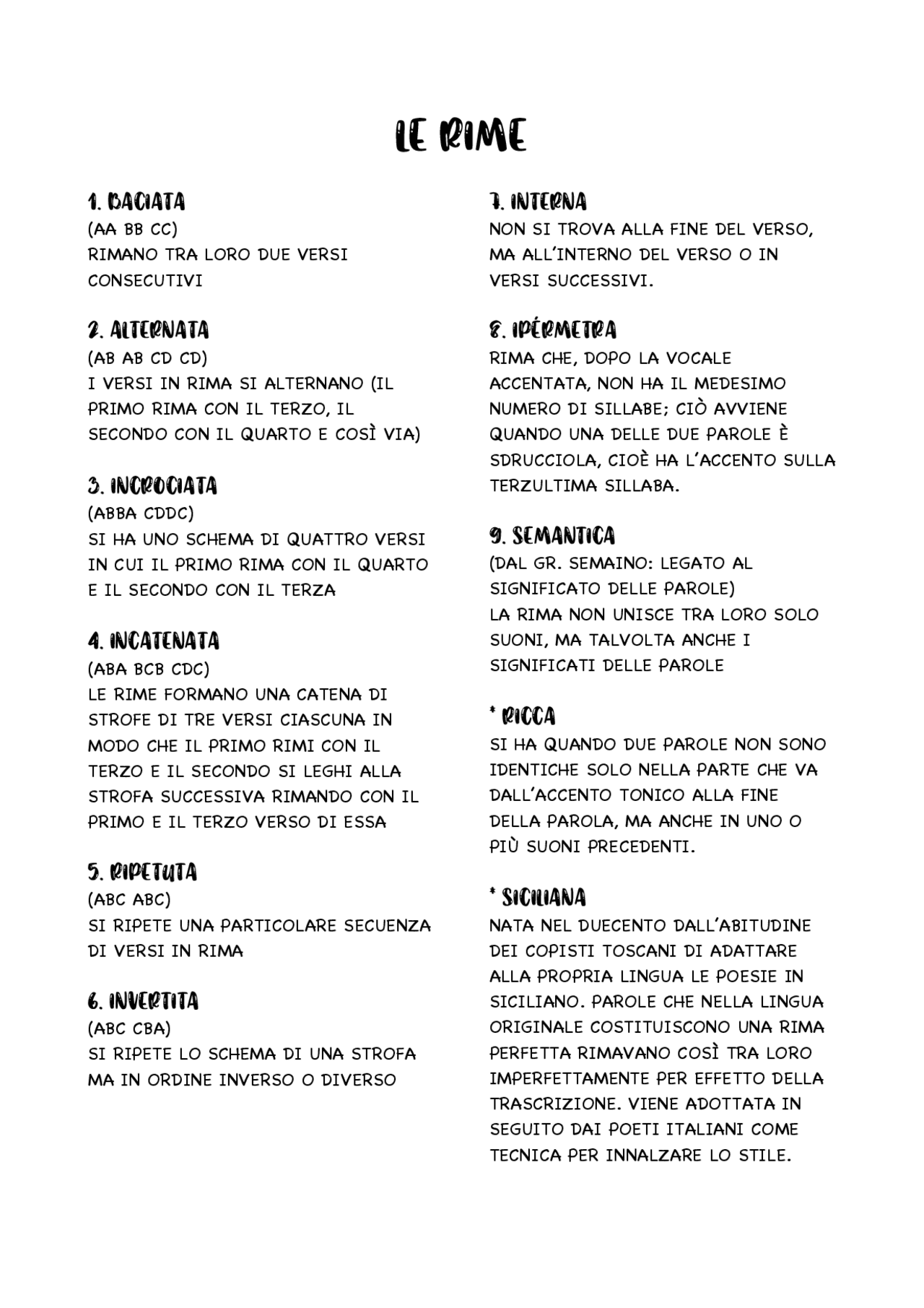 Tipologie di rime (poesia) - Docsity