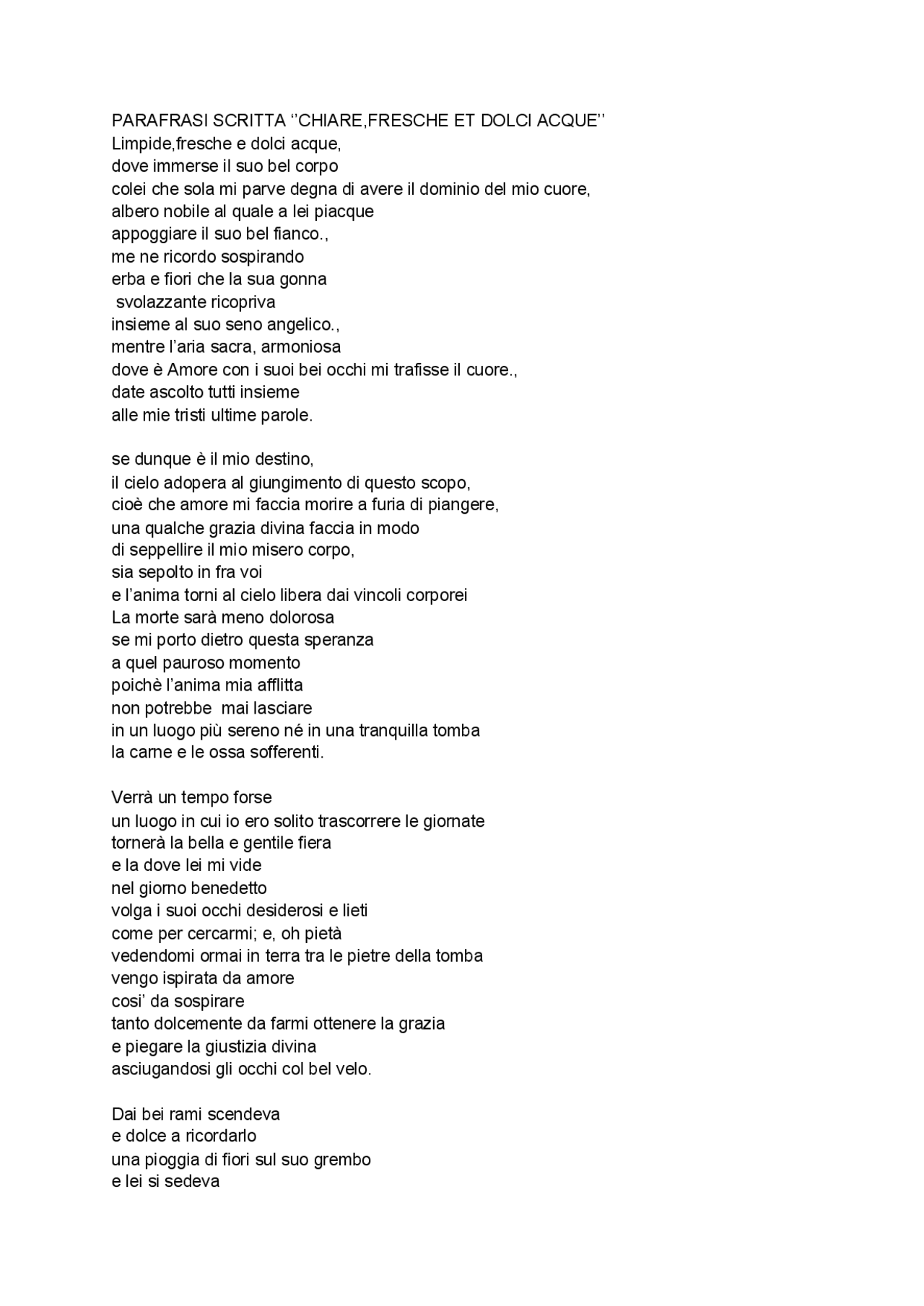 Parafrasi scritta con ulteriore commento personale sul componimento Parafrasi scritta con ulteriore commento personale sul componimento