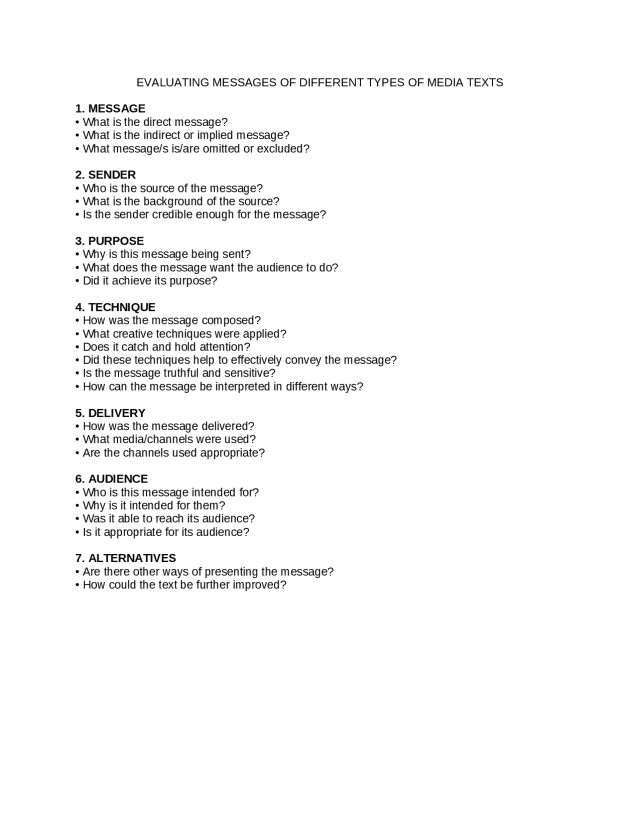EVALUATING MESSAGES - Docsity