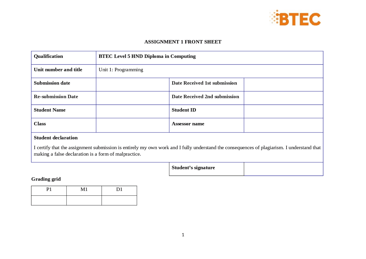 Assignment 1: unit 1 programming | Assignments Programming Paradigms ...