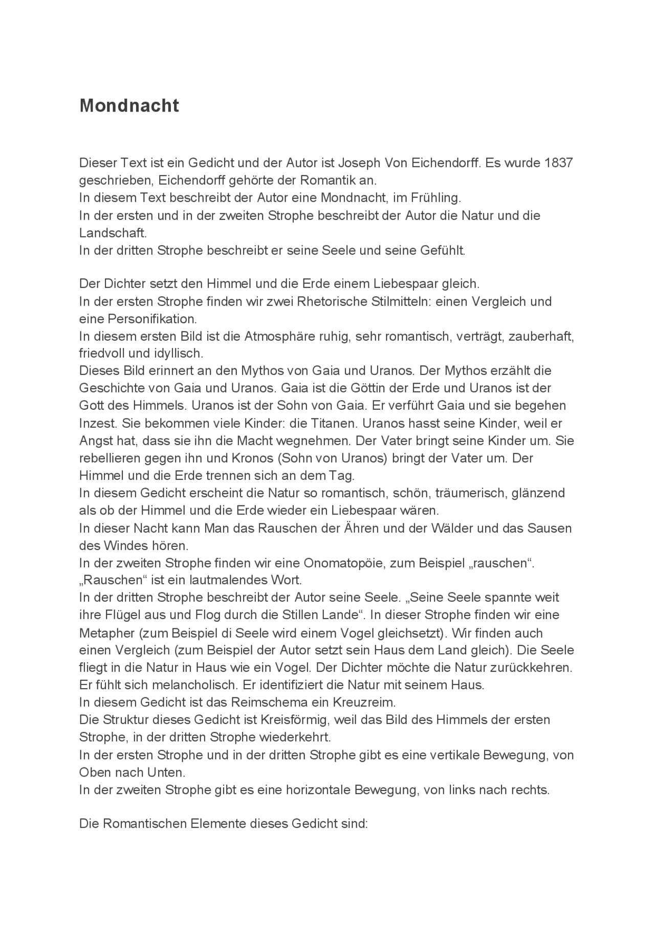 Mondnacht Joseph Von Eichendorff Analyse Mondnacht - Joseph von Eichendorff - Docsity