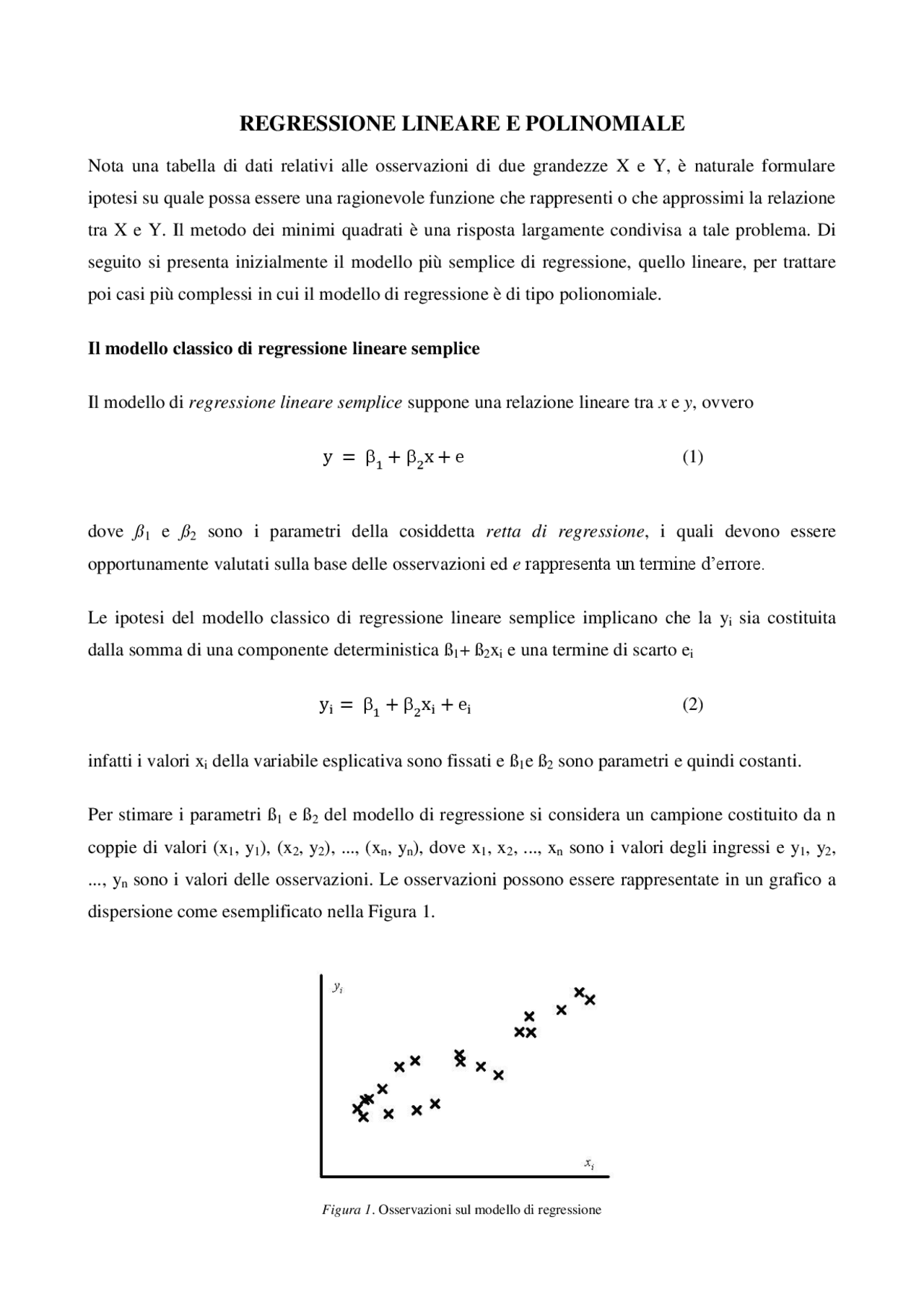 Regressione Lineare Semplice e Polimoniale - Docsity