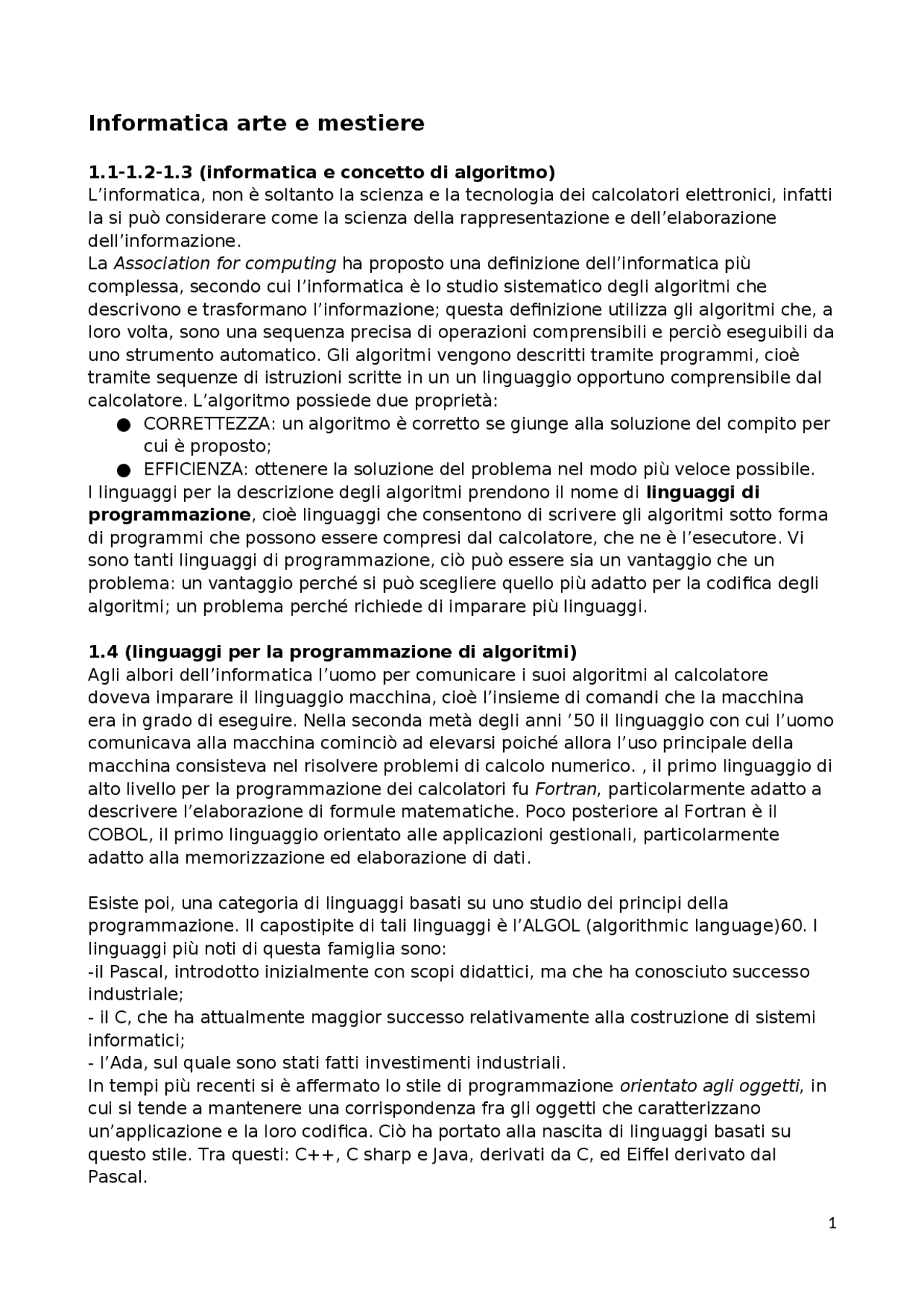 Informatica arte e mestiere | Sintesi del corso di Elementi di ...