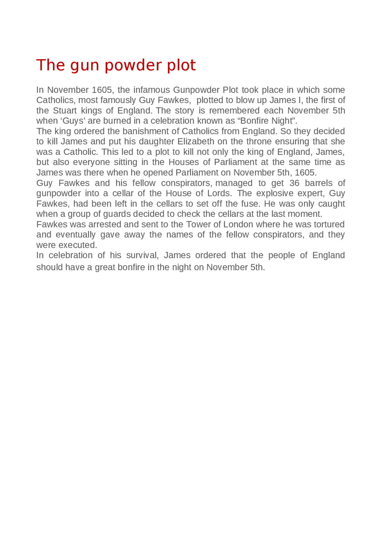 Riassunto "The gun powder plot" Docsity