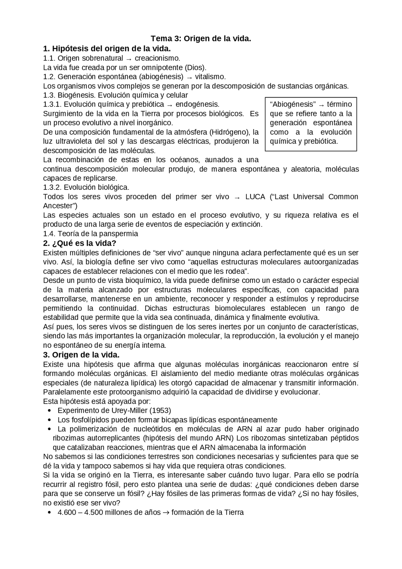 Origen de la vida - Docsity