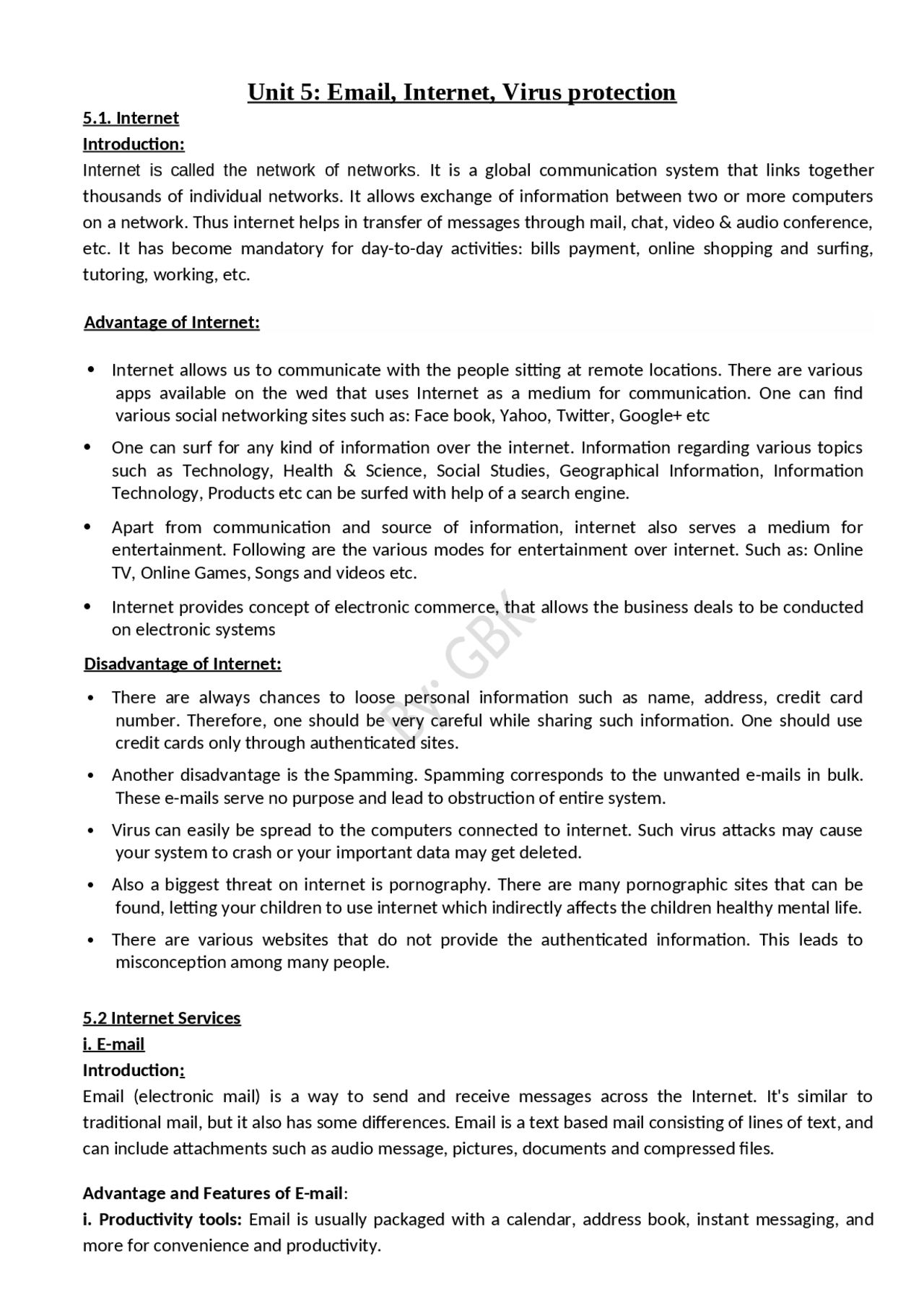 Unit 5: Email, Internet, Virus protection - Docsity