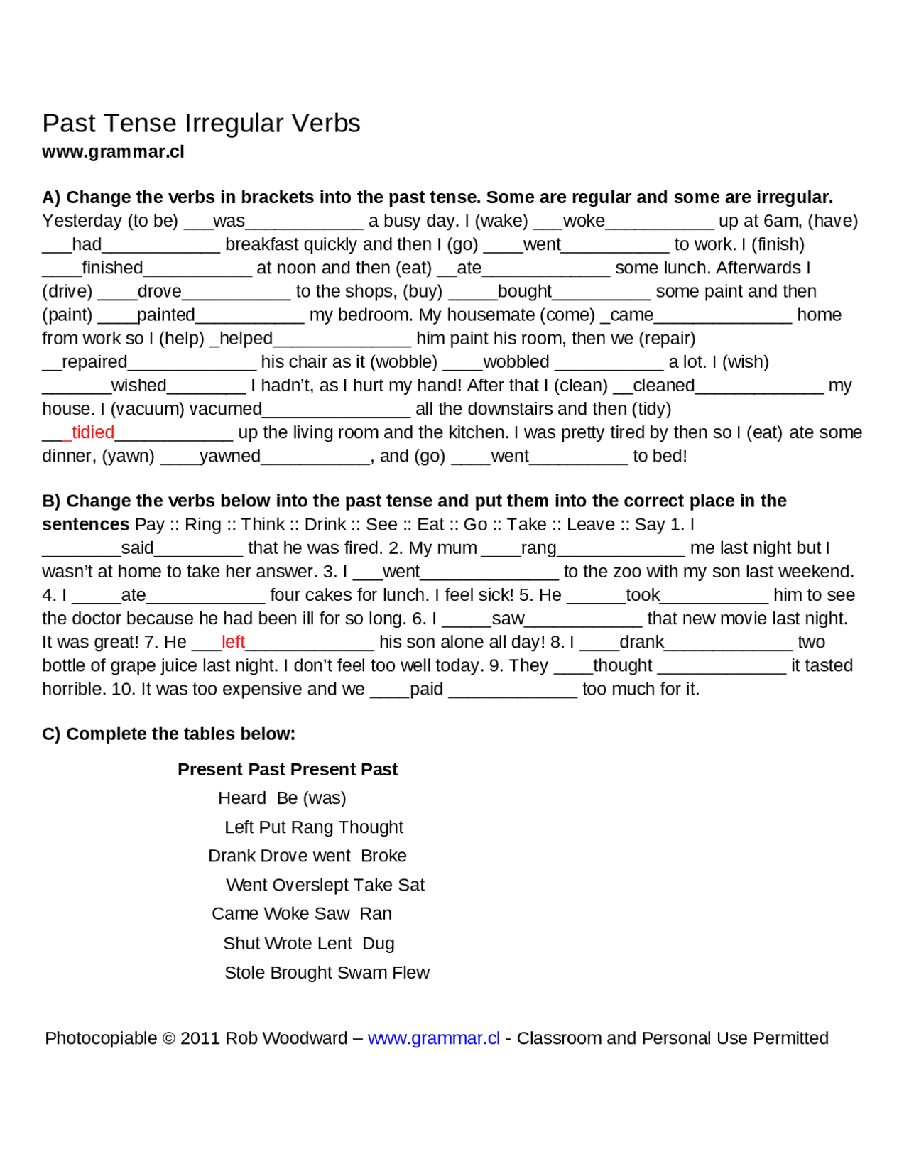 esercizi con verbi irregolari inglese