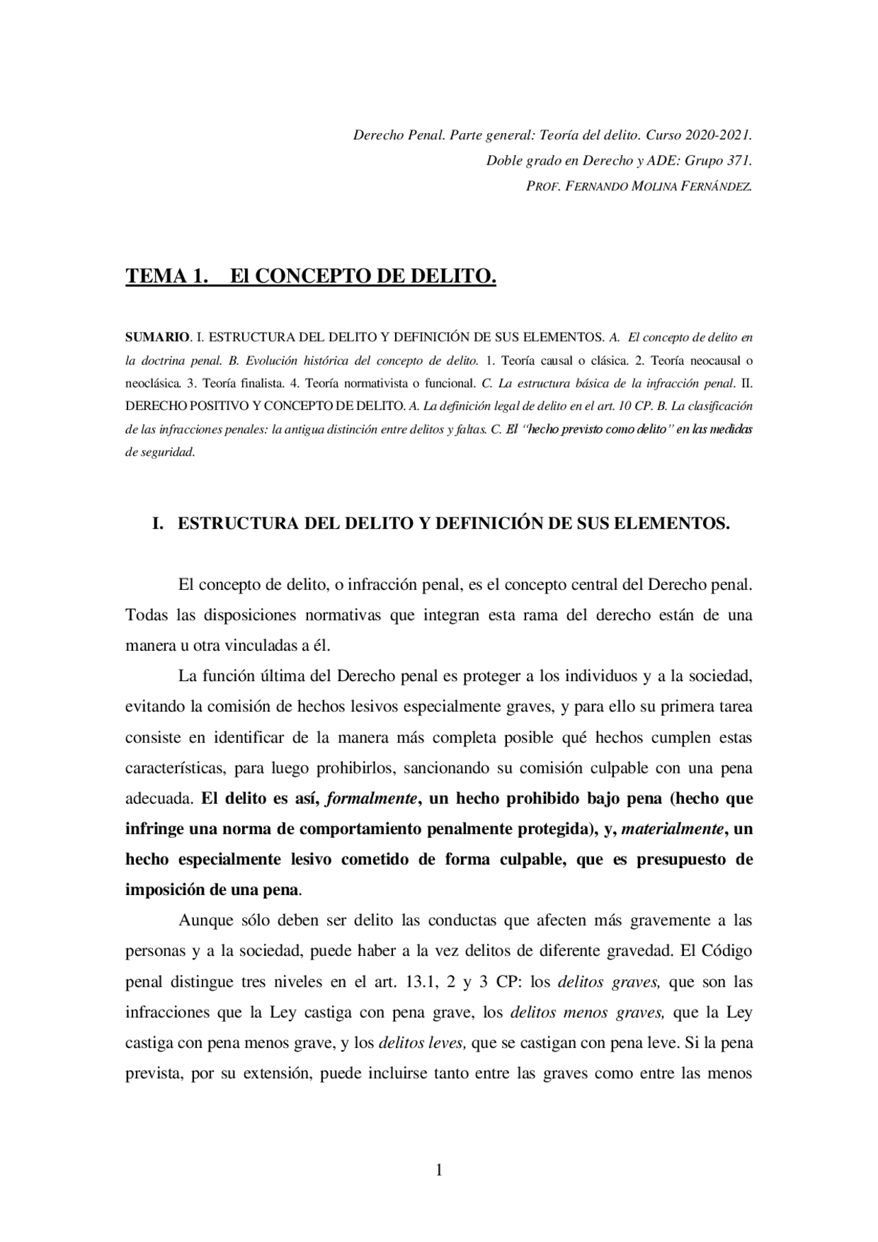 Tema 1 Derecho Penal Teoría General del delito - Docsity