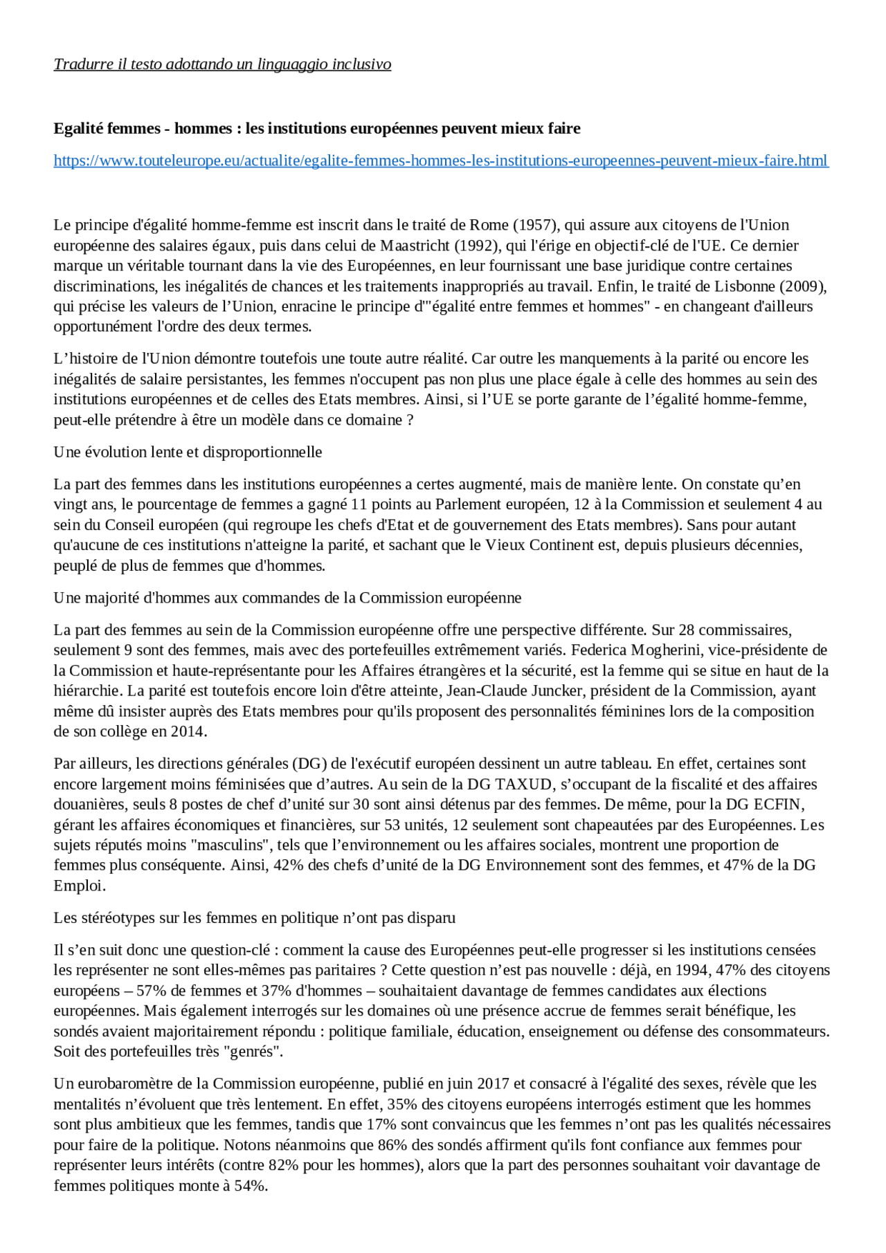 Traduzione Francese A Italiano Prova di traduzione francese italiano - Docsity