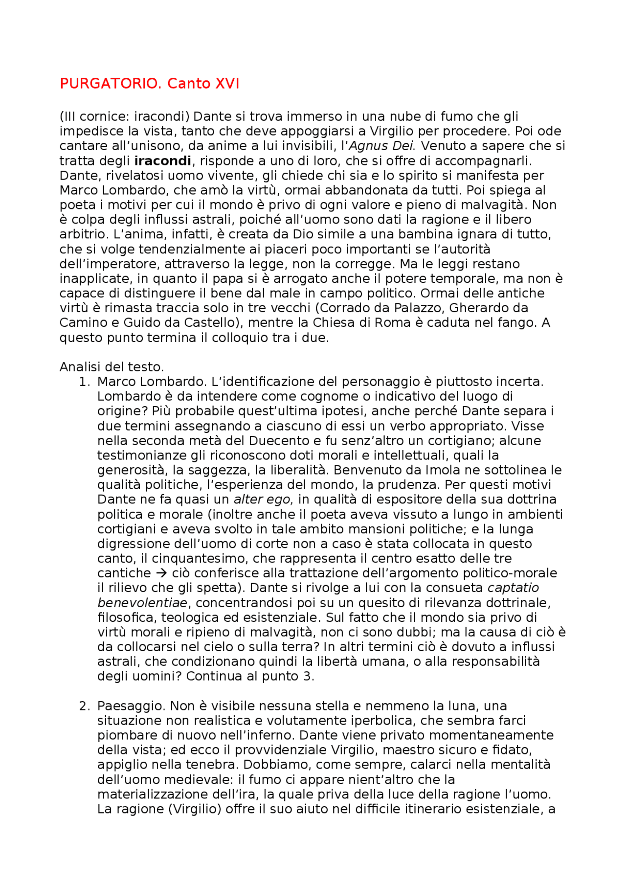 Canto XVI Purgatorio Docsity