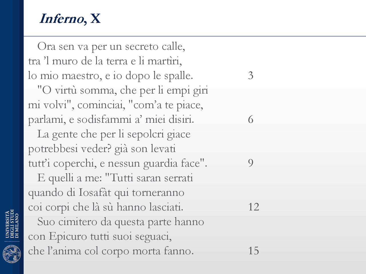 Dante, canto decimo dell'Inferno spiegazione - Docsity