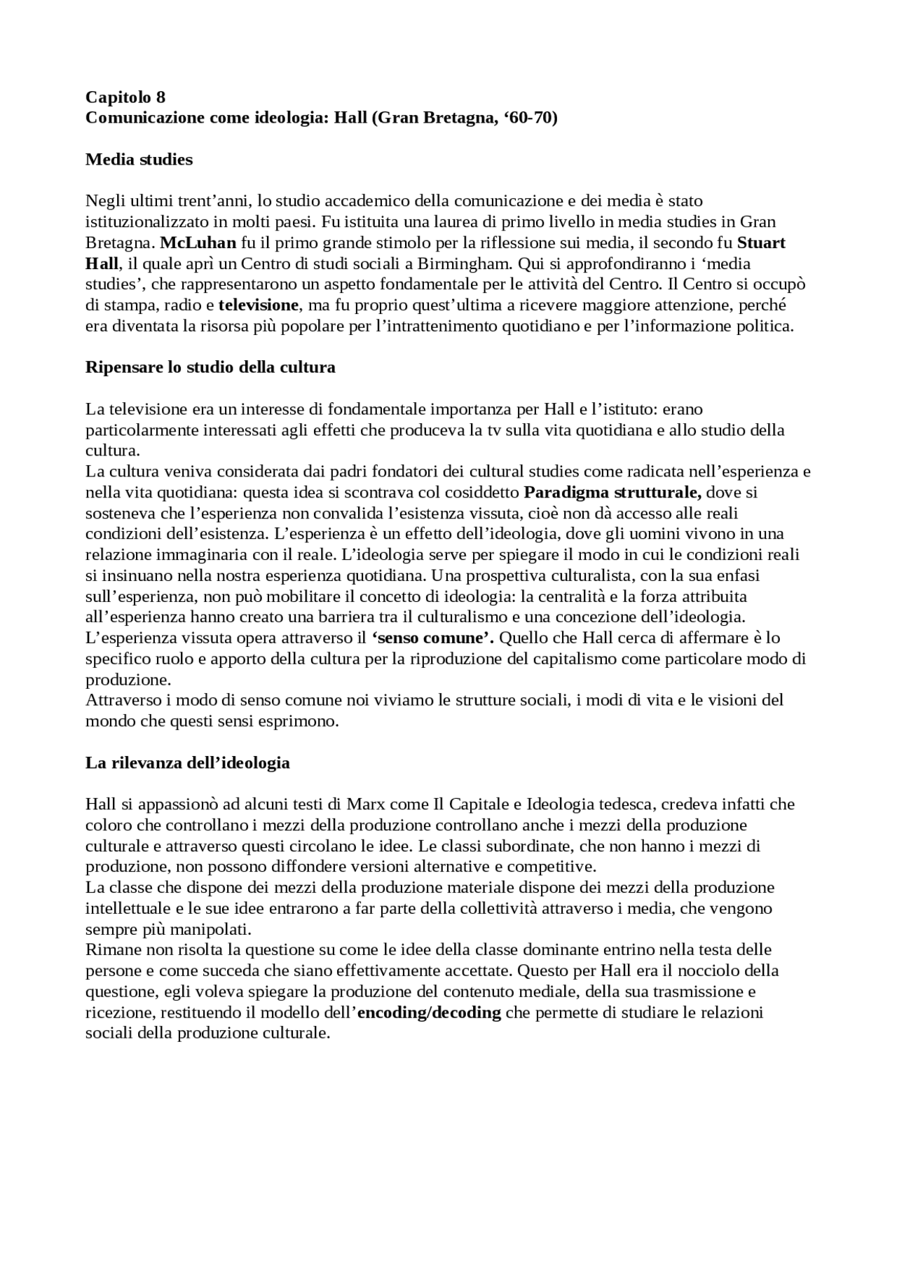 Stuart Hall - Modello Encoding Decoding - Docsity