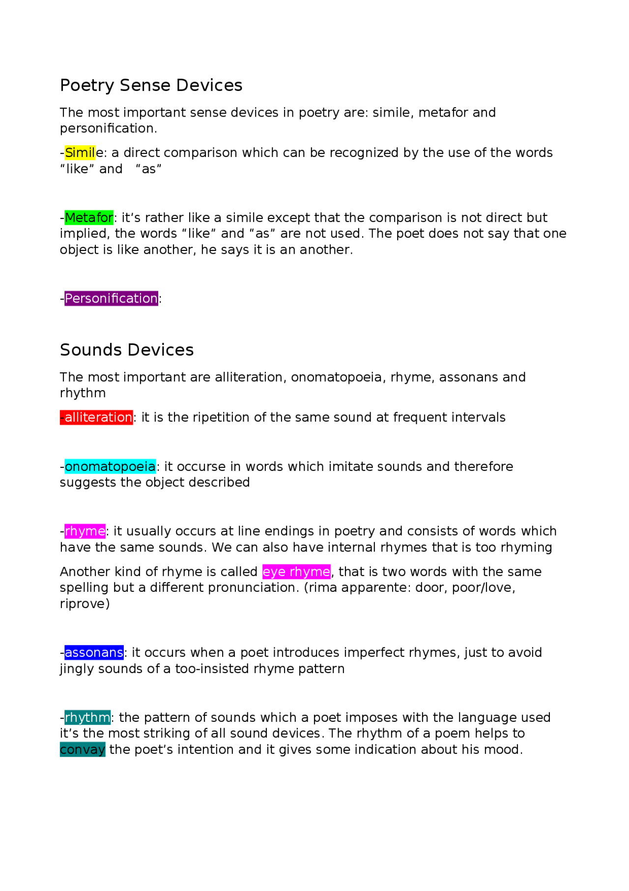 Poetry Sense Devices Docsity