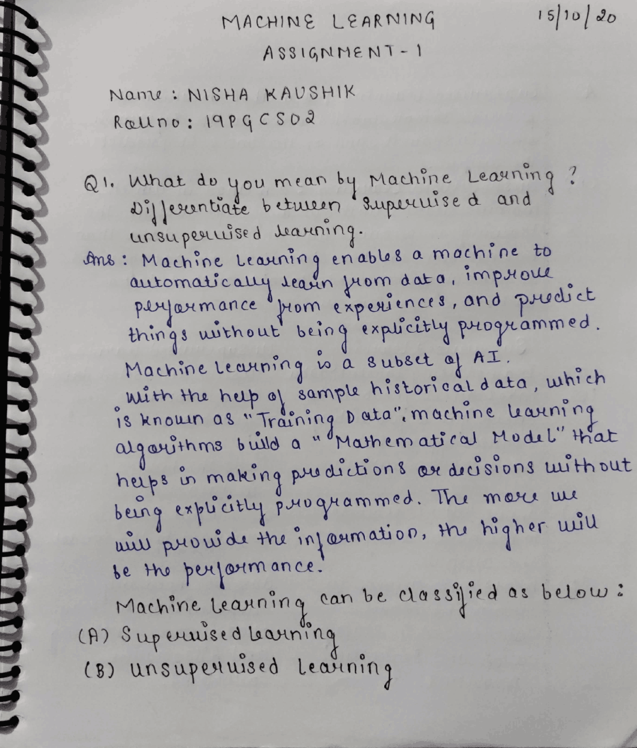 Machine learning assignment - Docsity