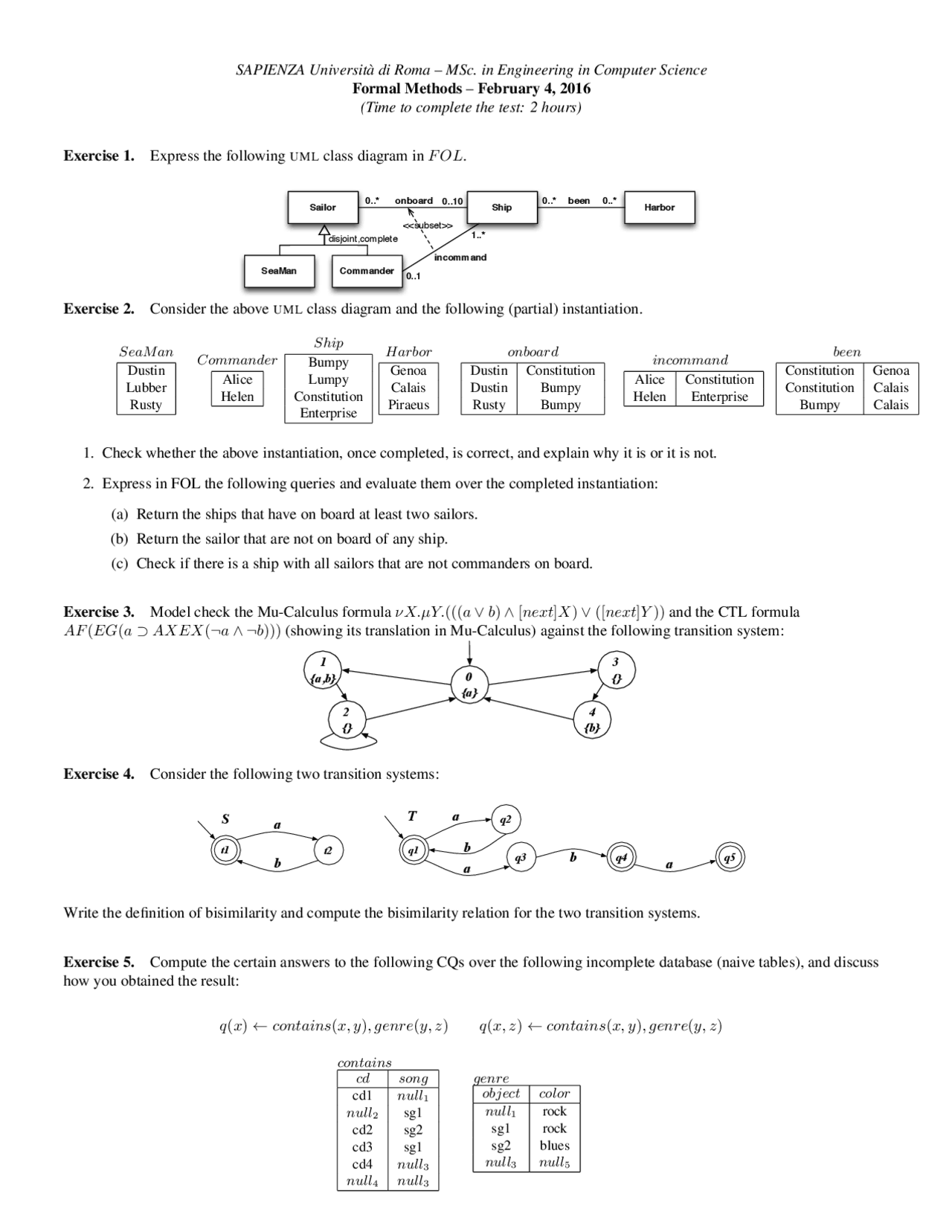 Formal Methods De Giacomo Sapienza Esami Svolti Docsity
