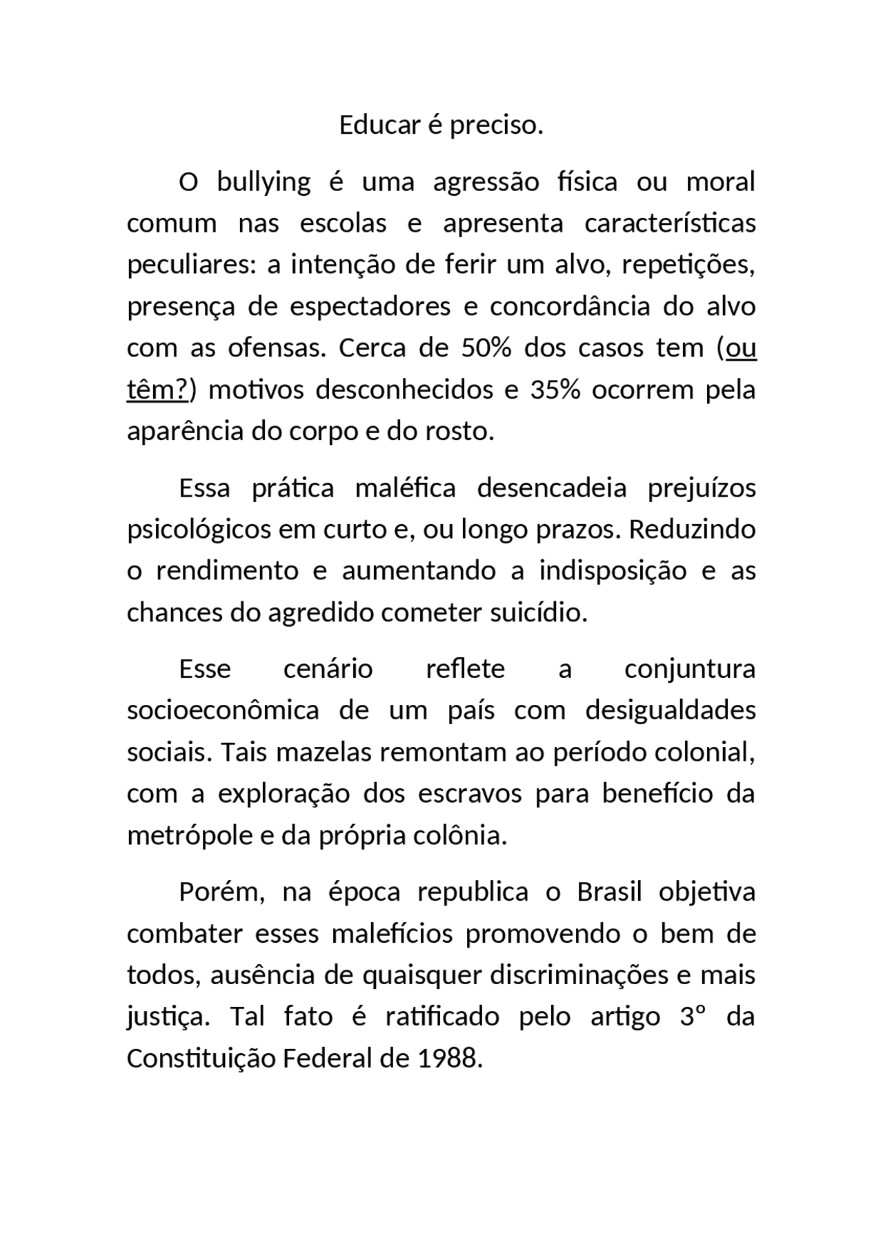 Redação Sobre O Bully - NAZAEDU