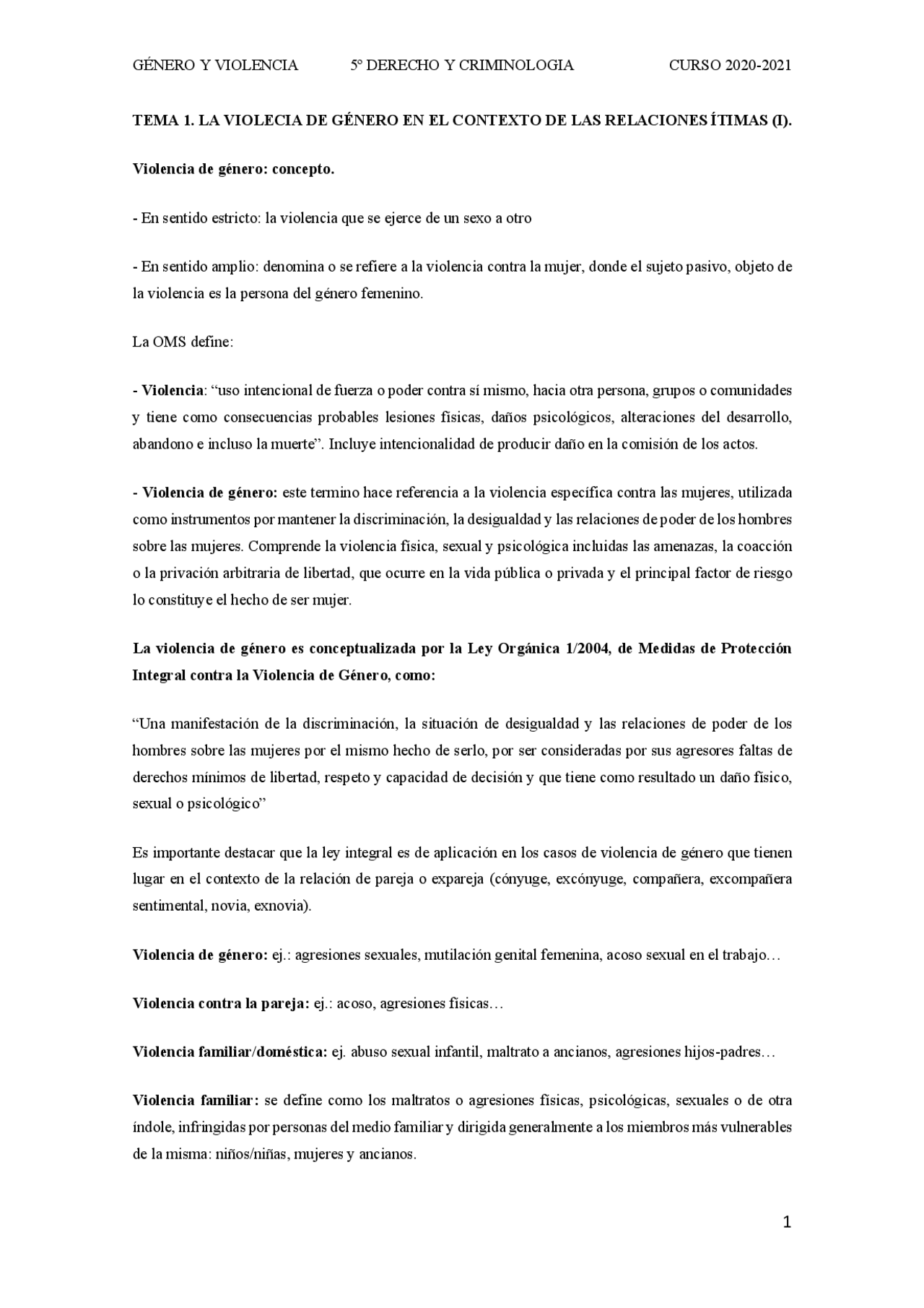TEMARIO GÉNERO Y VIOLENCIA | Apuntes de Derecho Penal - Docsity